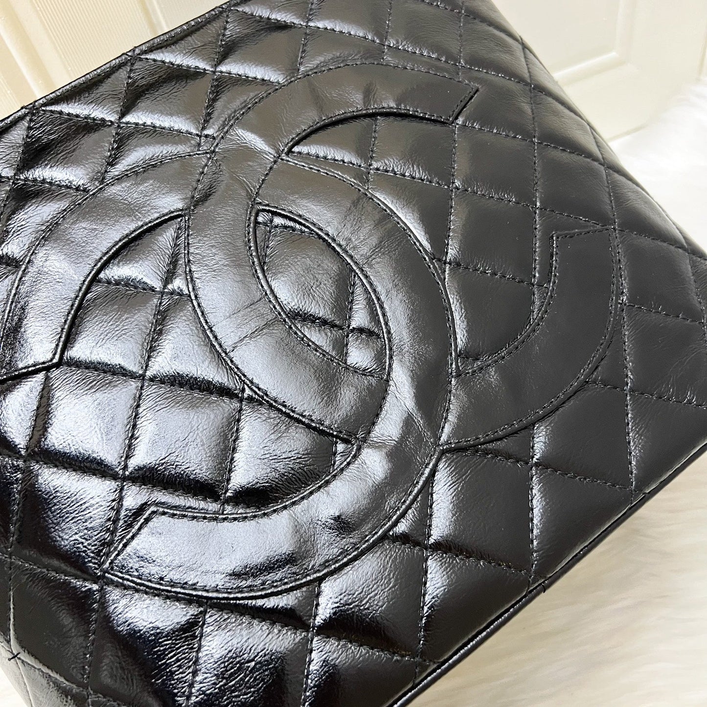 GLM- Medallion Tote in Black Glossy Calfskin and AGHW