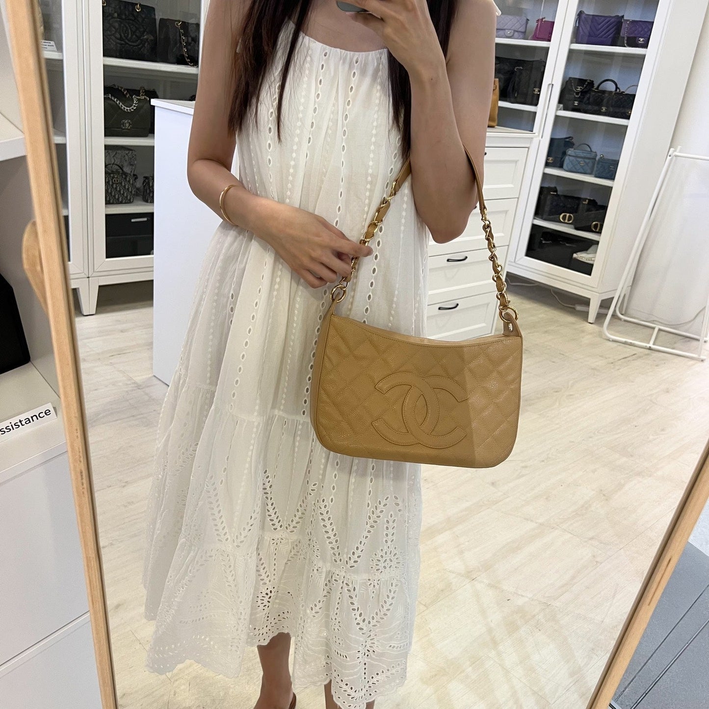 GLM- Half Moon Timeless Hobo in Beige Caviar and GHW