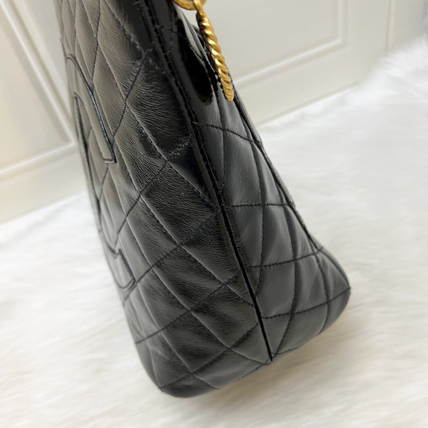 GLM- Medallion Tote in Black Glossy Calfskin and AGHW