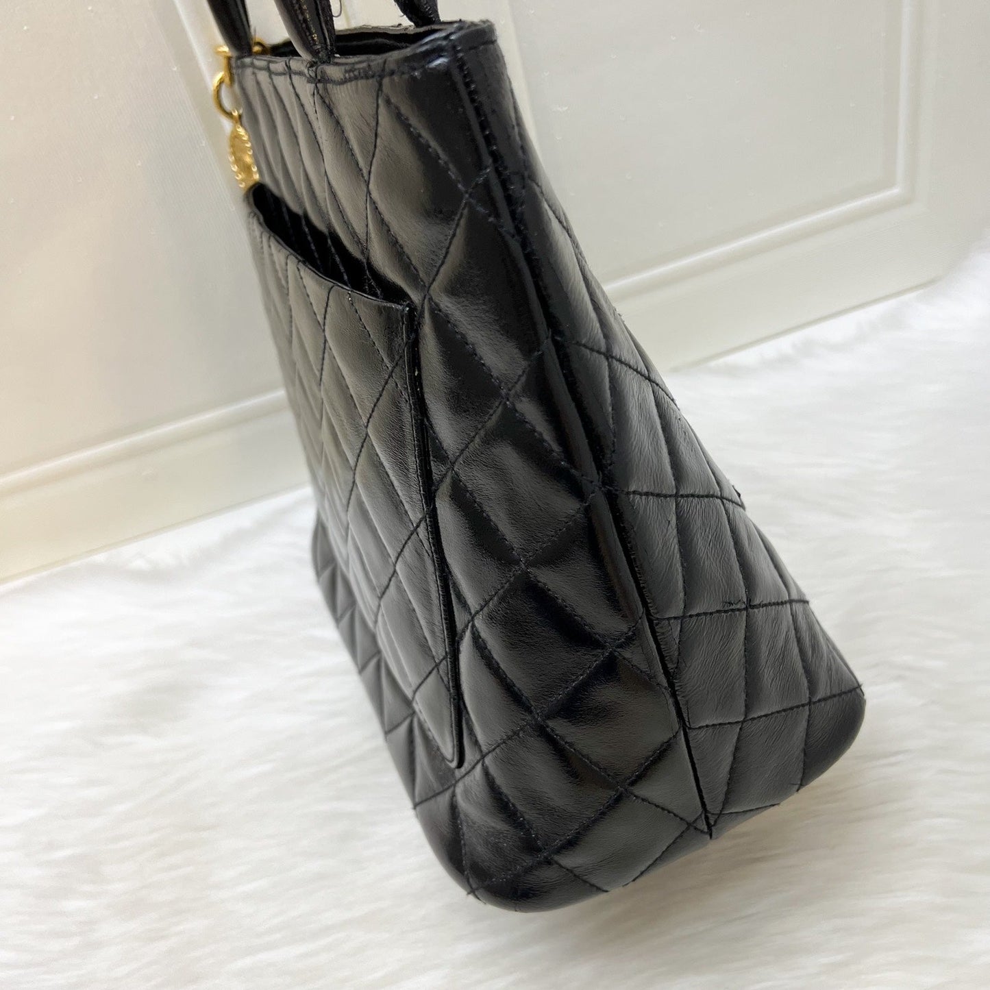 GLM- Medallion Tote in Black Glossy Calfskin and AGHW
