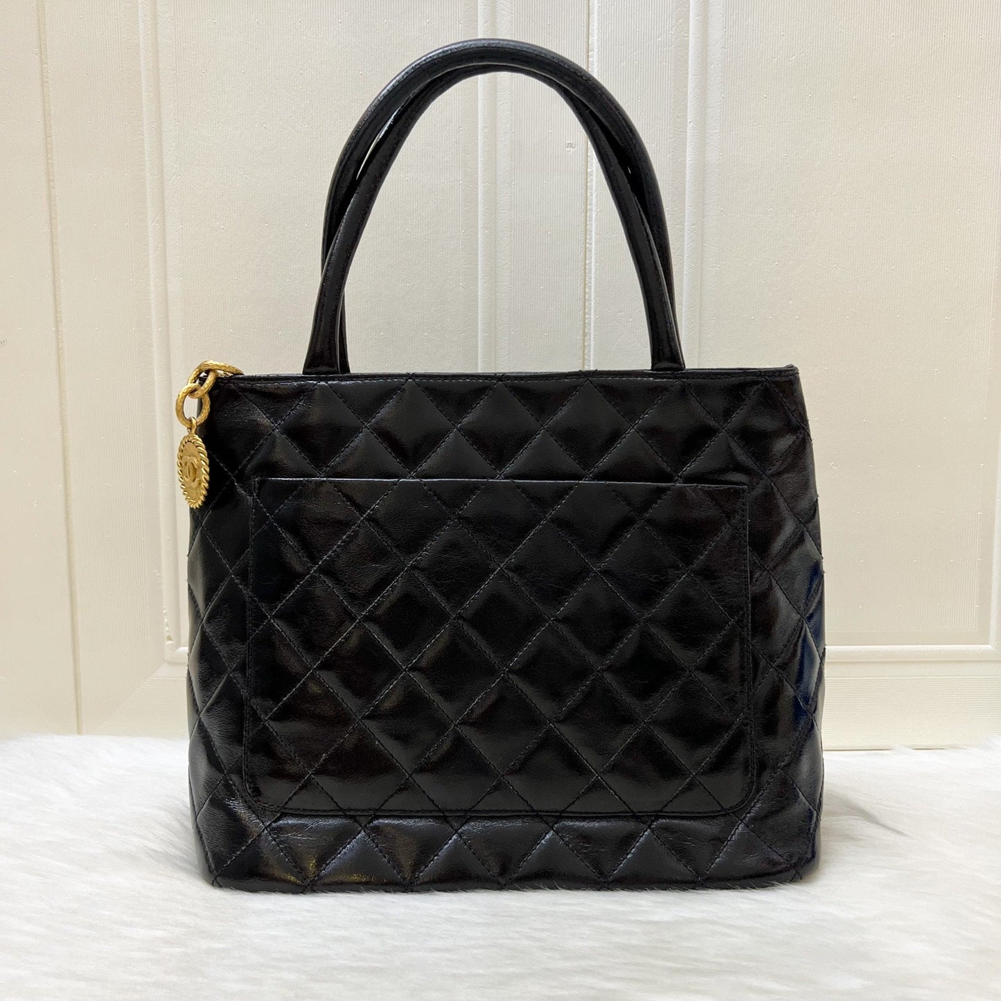 GLM- Medallion Tote in Black Glossy Calfskin and AGHW