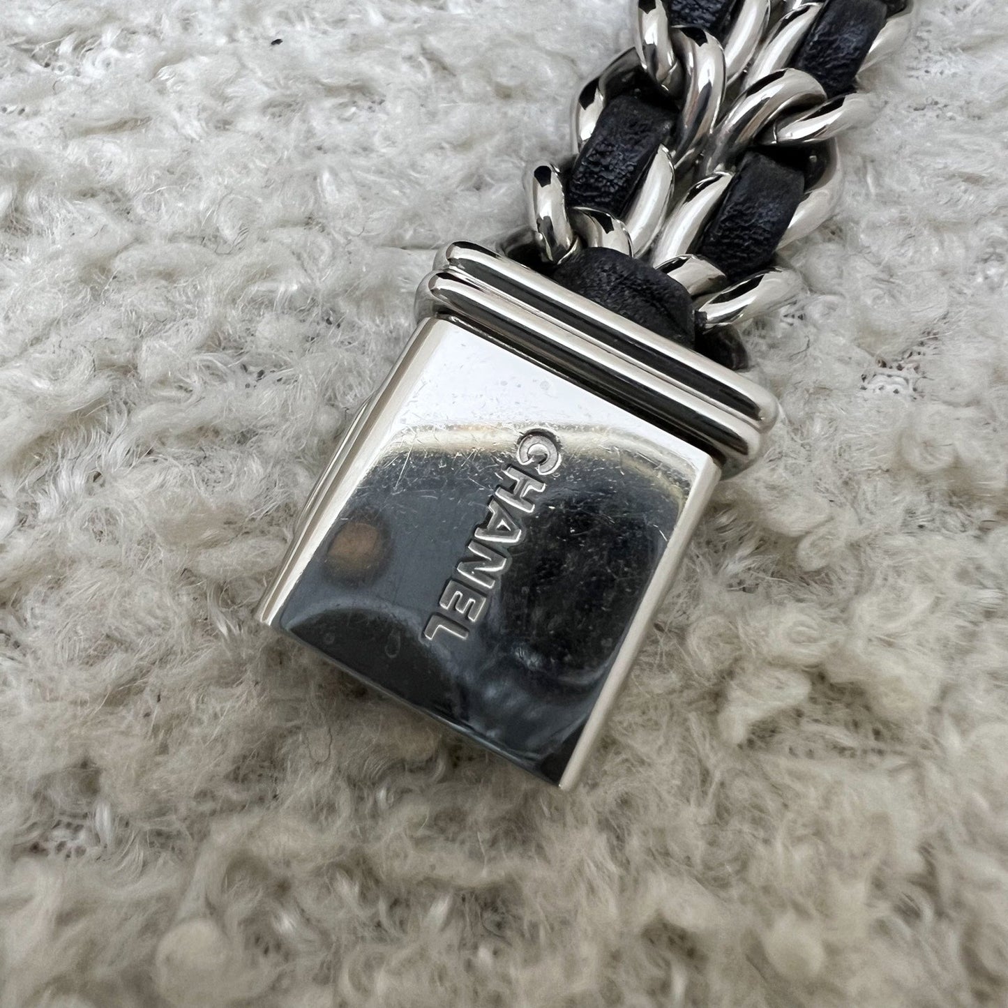 GLM-Premiere Watch in Silver Tone Steel Hardware and Black Leather Size M (Model: H0451)