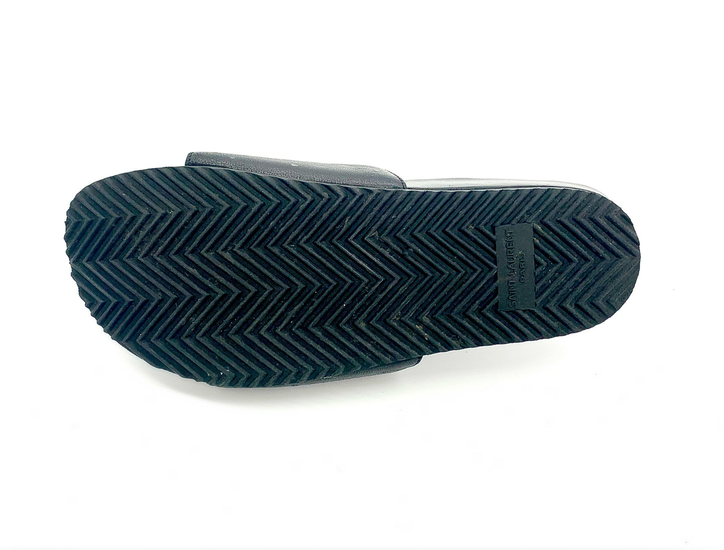 YSL MONOGRAM LEATHER FLAT SLIDES