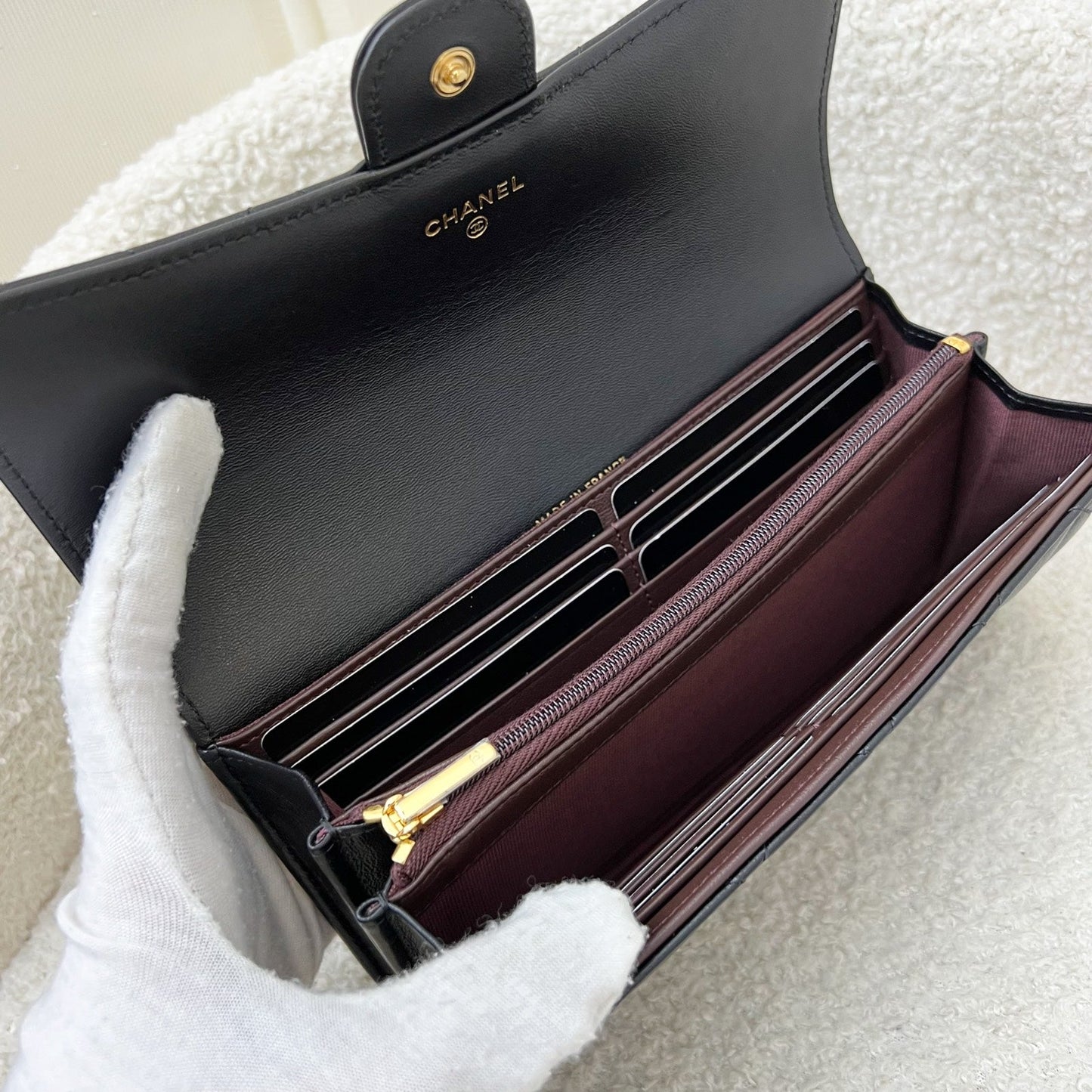 GLM-Classic Long Wallet in Black Lambskin and GHW (Model: AP0241)