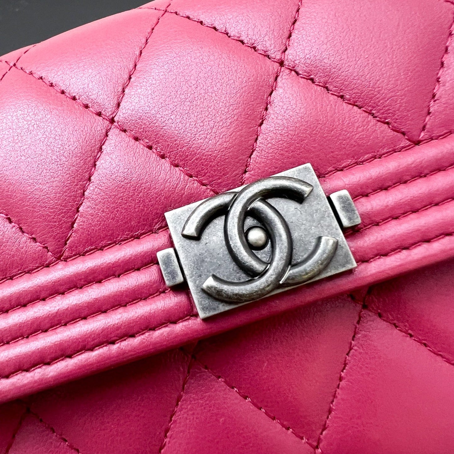 GLM-Boy Mid Length Wallet in Dark Pink Lambskin and RHW