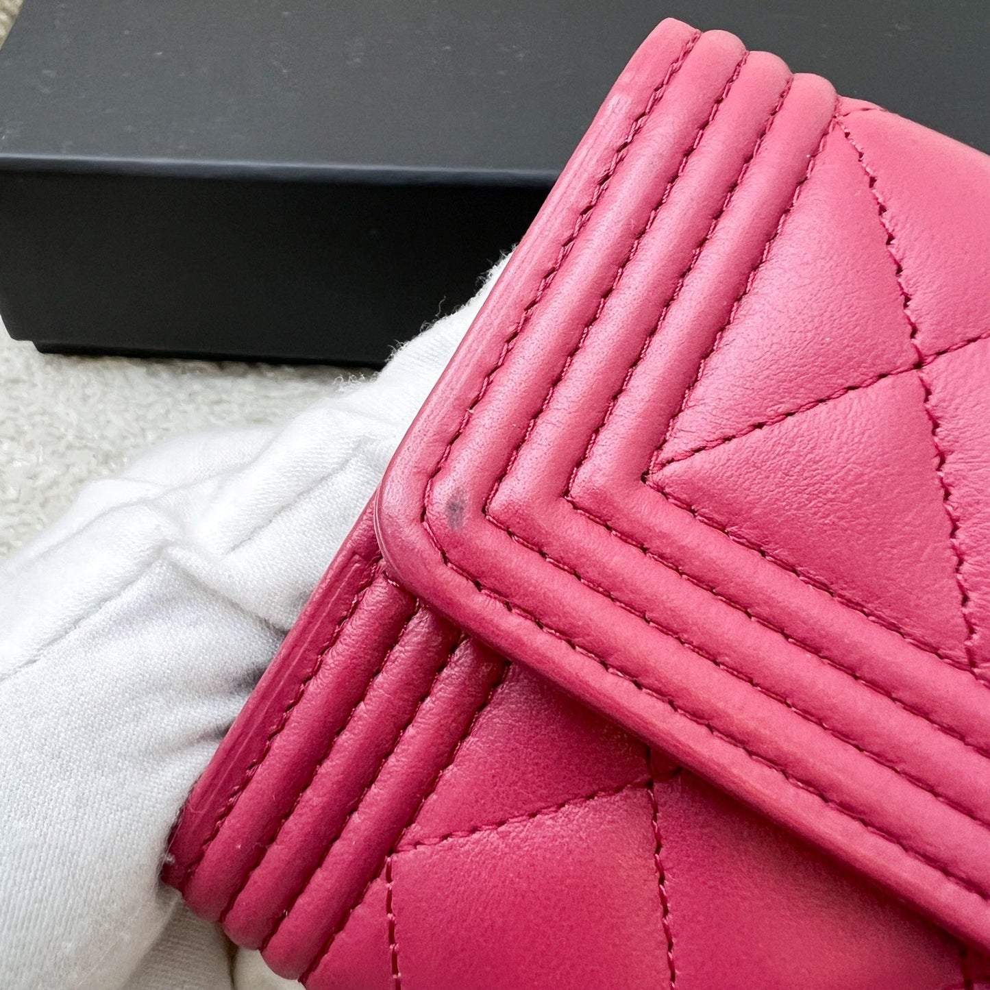 GLM-Boy Mid Length Wallet in Dark Pink Lambskin and RHW