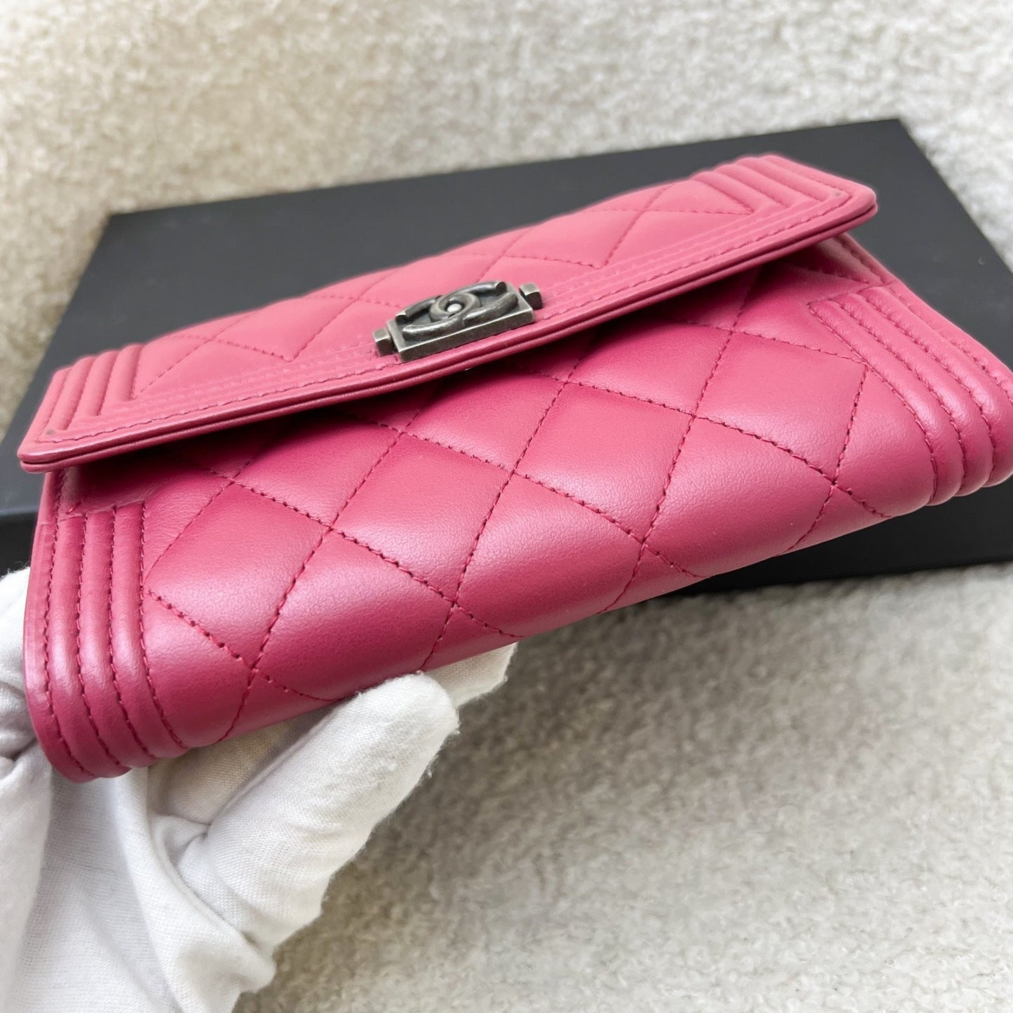 GLM-Boy Mid Length Wallet in Dark Pink Lambskin and RHW