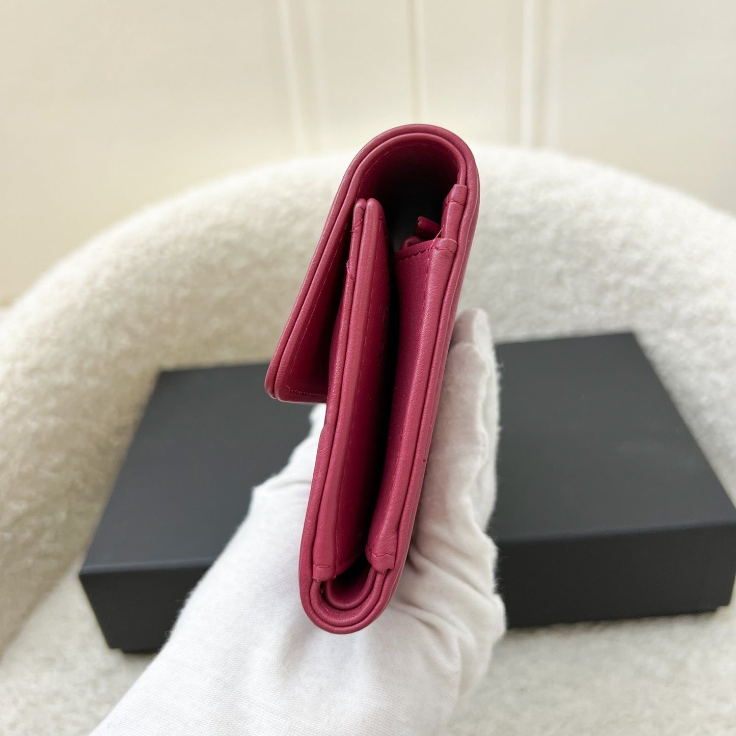 GLM-Boy Mid Length Wallet in Dark Pink Lambskin and RHW