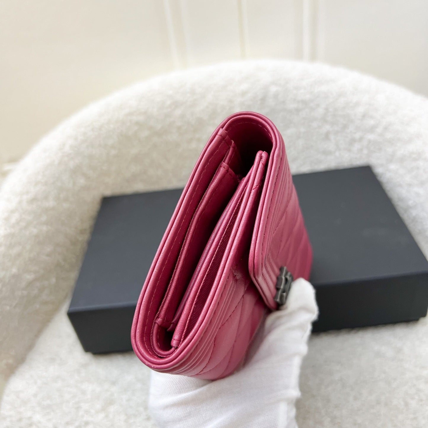 GLM-Boy Mid Length Wallet in Dark Pink Lambskin and RHW