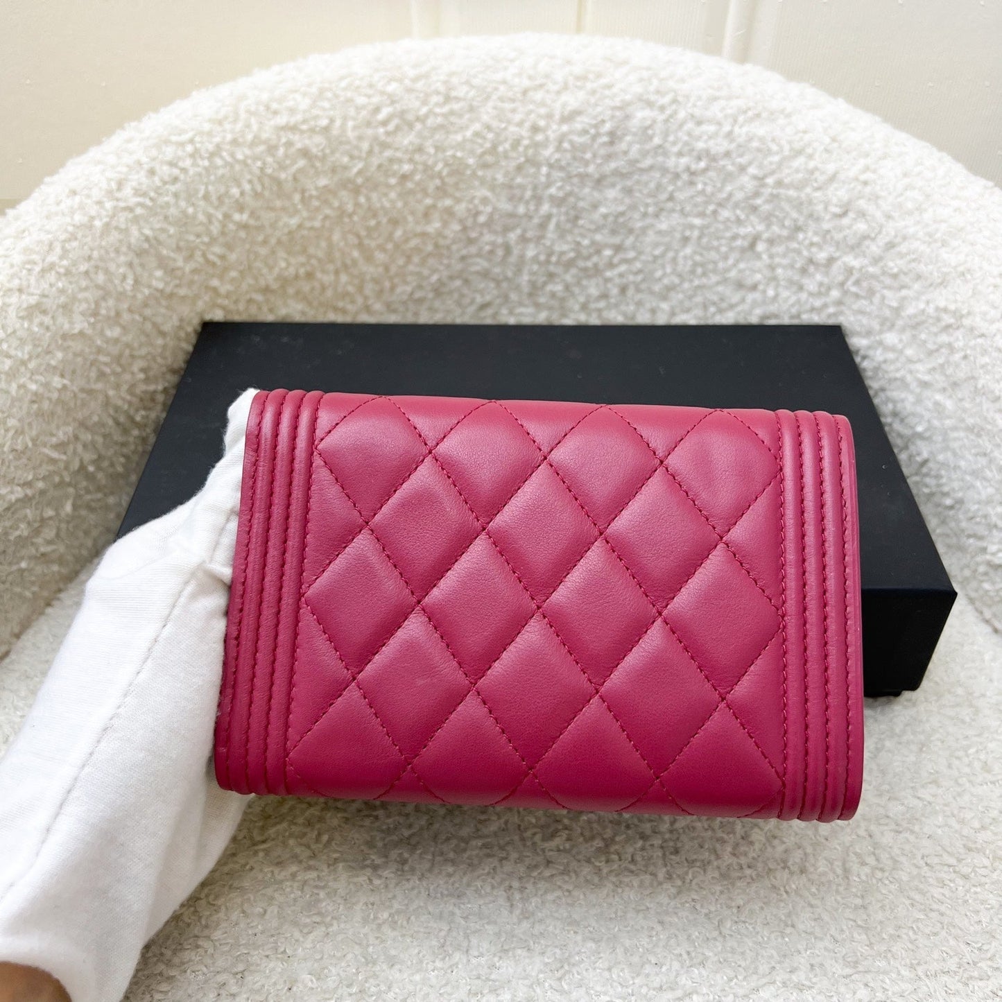 GLM-Boy Mid Length Wallet in Dark Pink Lambskin and RHW