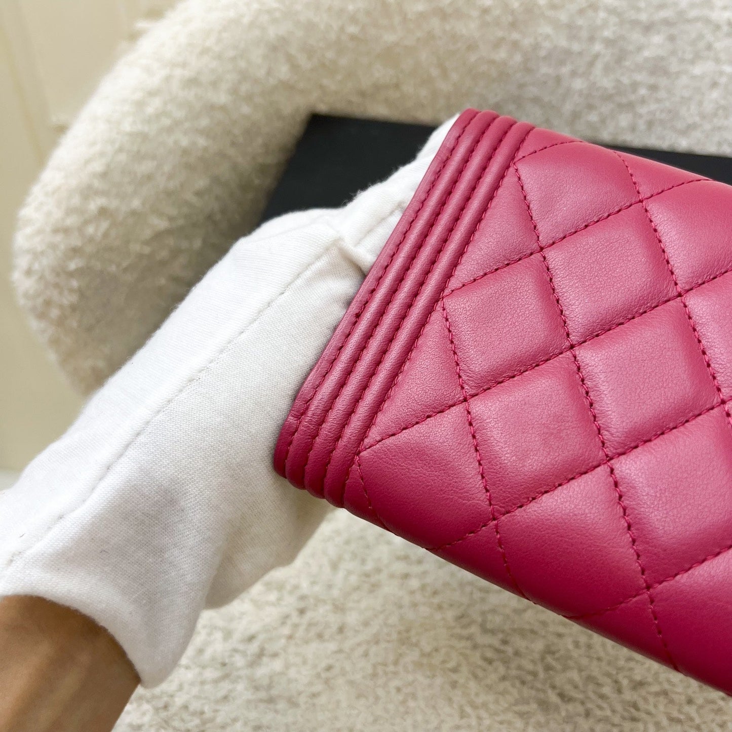 GLM-Boy Mid Length Wallet in Dark Pink Lambskin and RHW