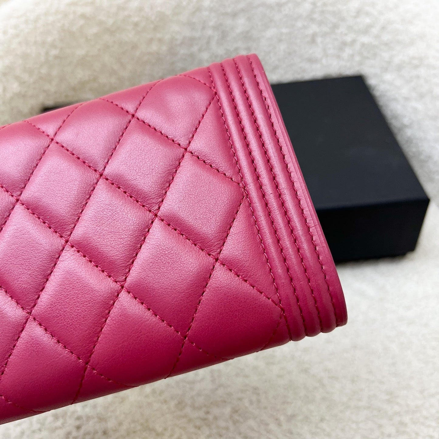 GLM-Boy Mid Length Wallet in Dark Pink Lambskin and RHW