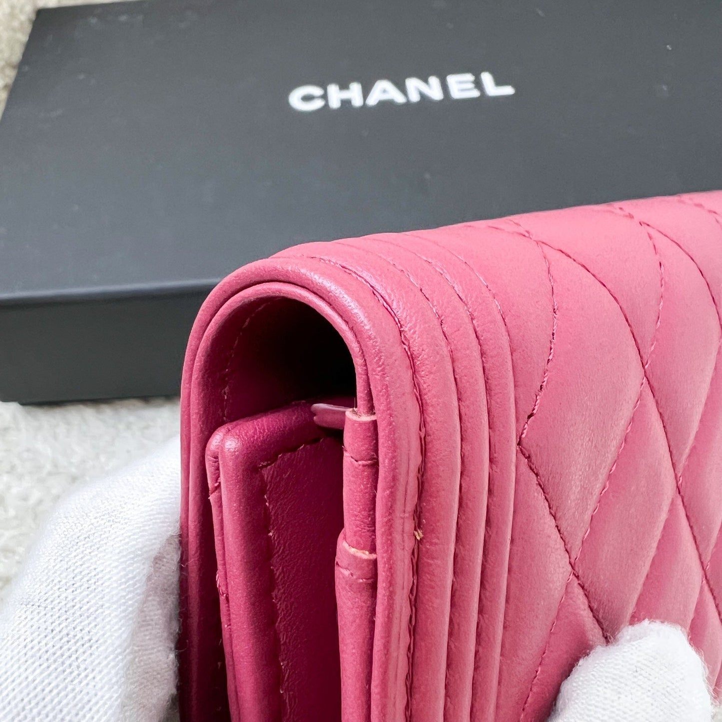 GLM-Boy Mid Length Wallet in Dark Pink Lambskin and RHW