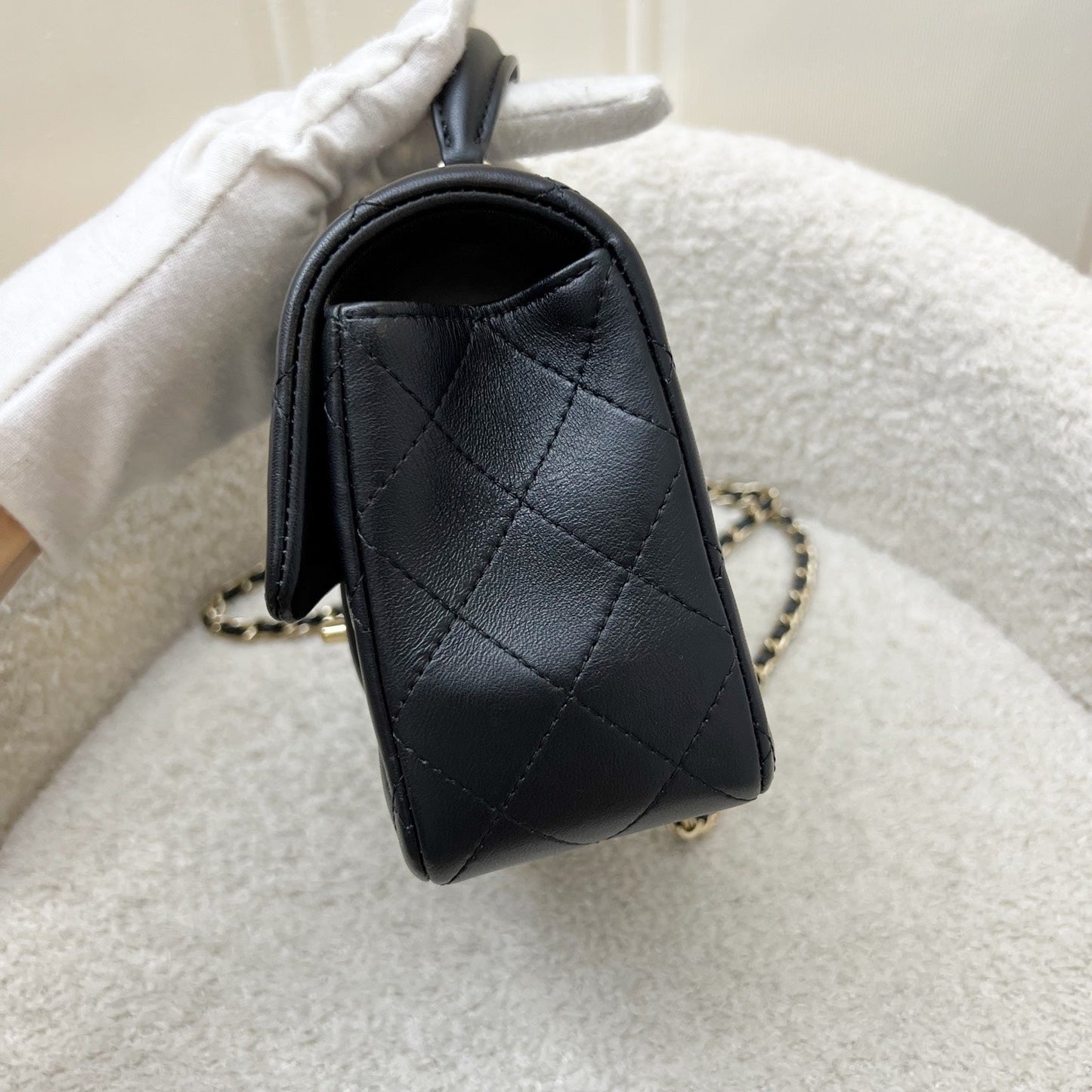 GLM-Classic Top Handle Mini Rectangle Flap in Black Lambskin and LGHW