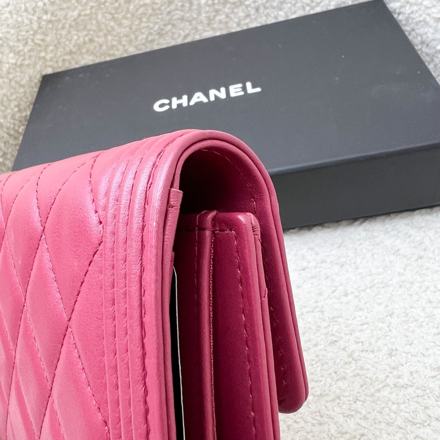 GLM-Boy Mid Length Wallet in Dark Pink Lambskin and RHW