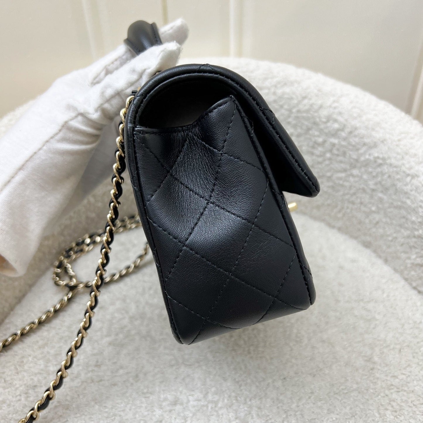 GLM-Classic Top Handle Mini Rectangle Flap in Black Lambskin and LGHW