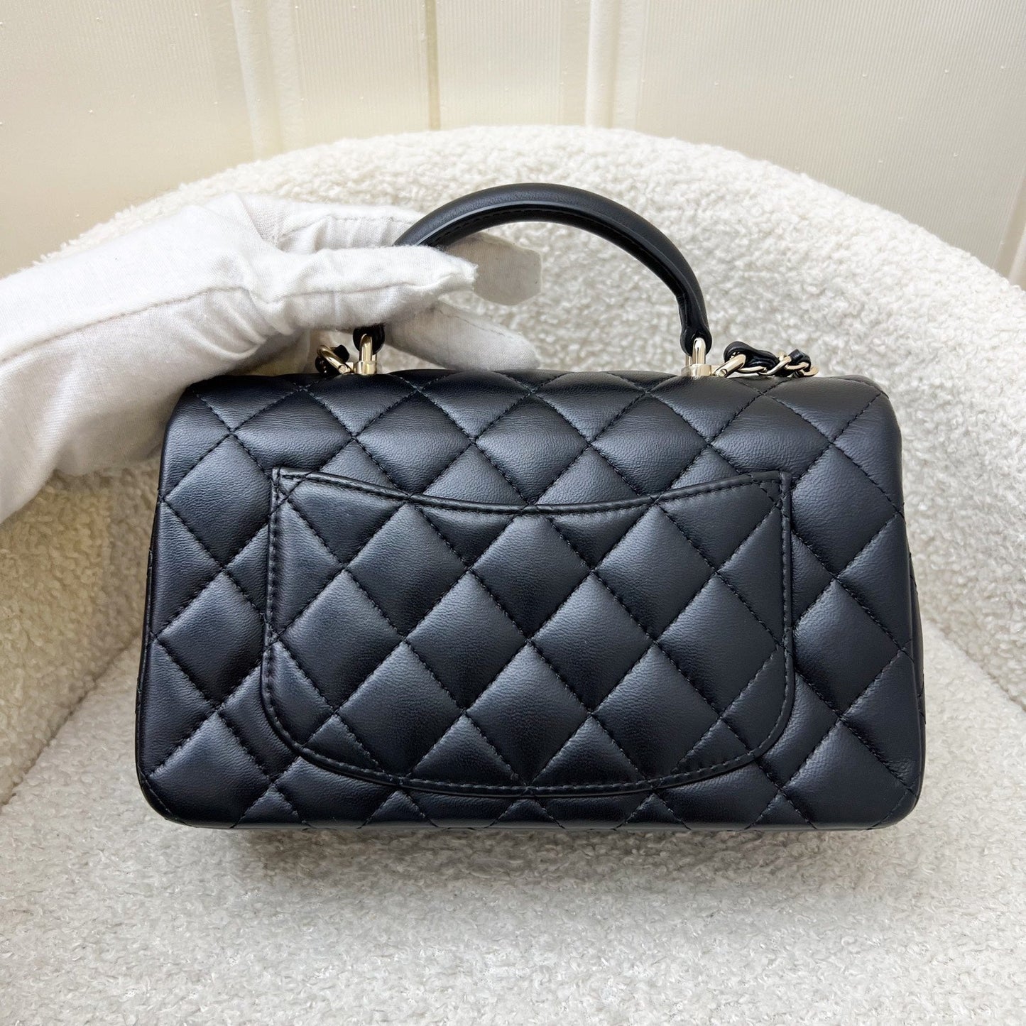 GLM-Classic Top Handle Mini Rectangle Flap in Black Lambskin and LGHW