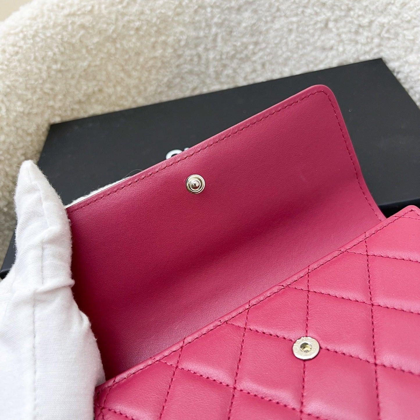 GLM-Boy Mid Length Wallet in Dark Pink Lambskin and RHW