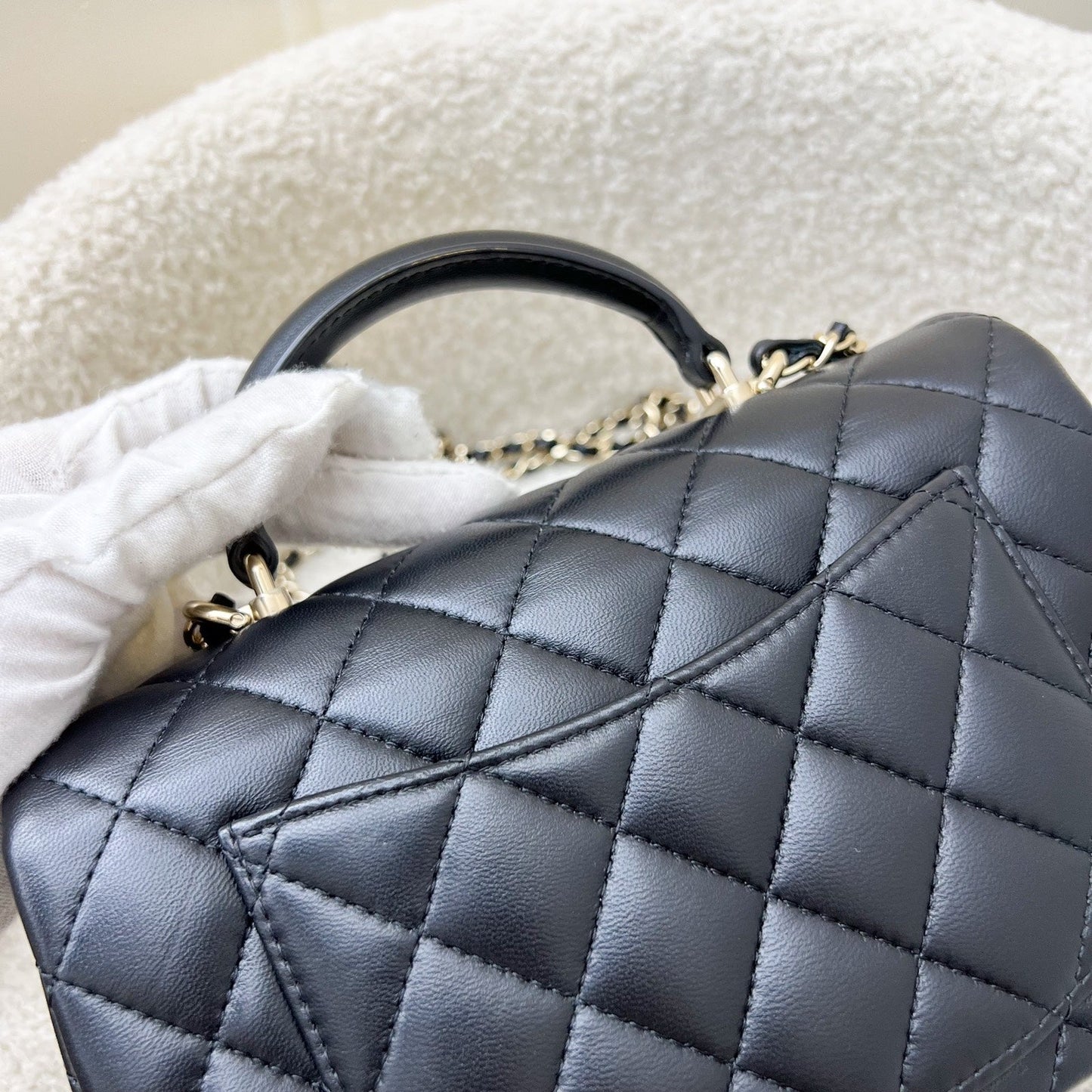 GLM-Classic Top Handle Mini Rectangle Flap in Black Lambskin and LGHW