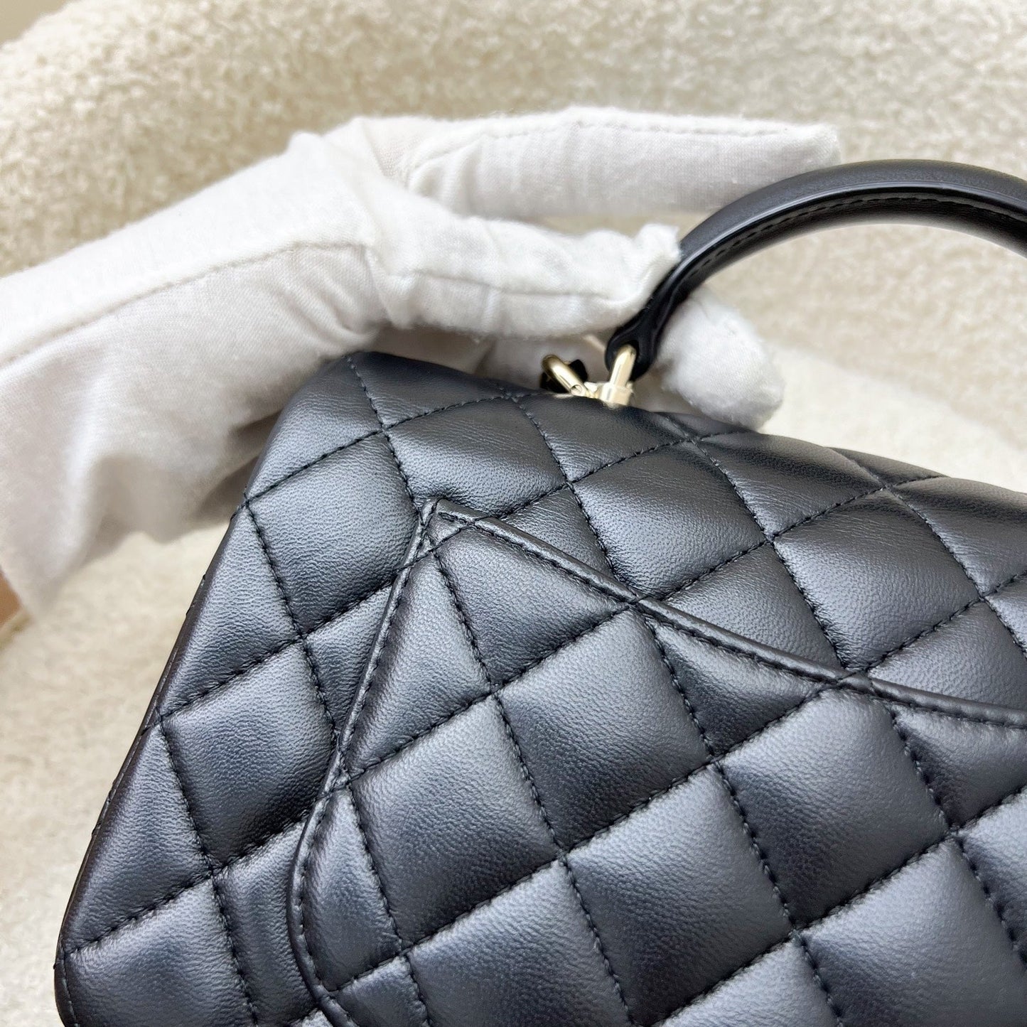 GLM-Classic Top Handle Mini Rectangle Flap in Black Lambskin and LGHW