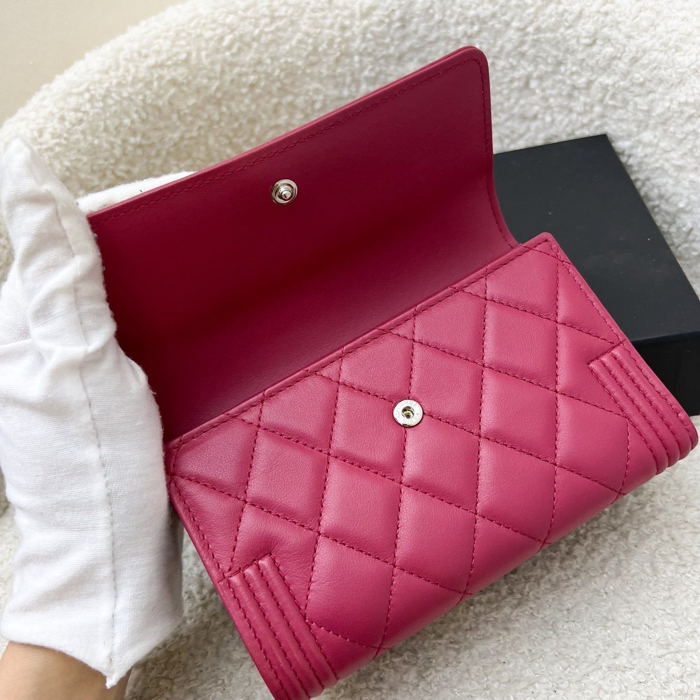 GLM-Boy Mid Length Wallet in Dark Pink Lambskin and RHW