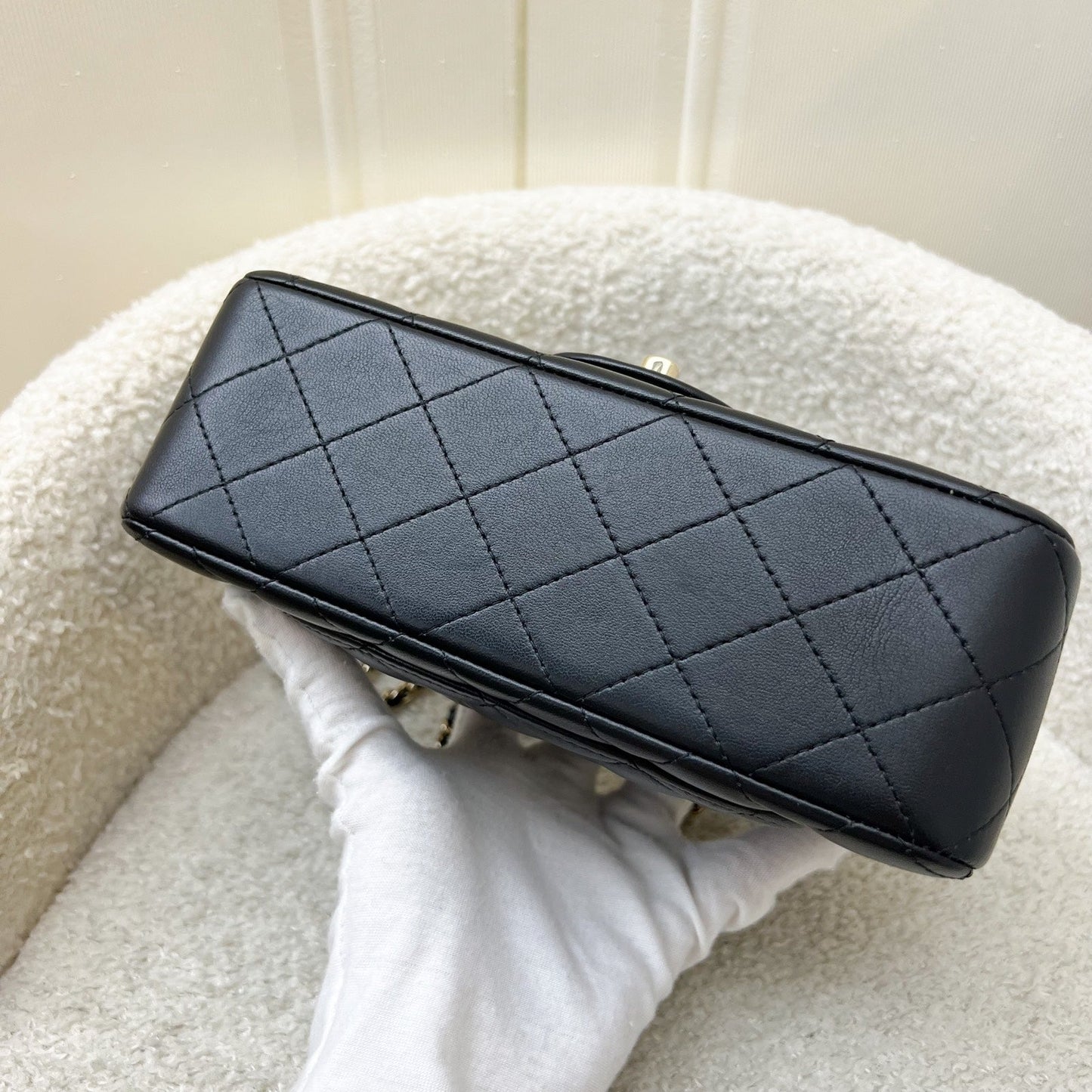 GLM-Classic Top Handle Mini Rectangle Flap in Black Lambskin and LGHW
