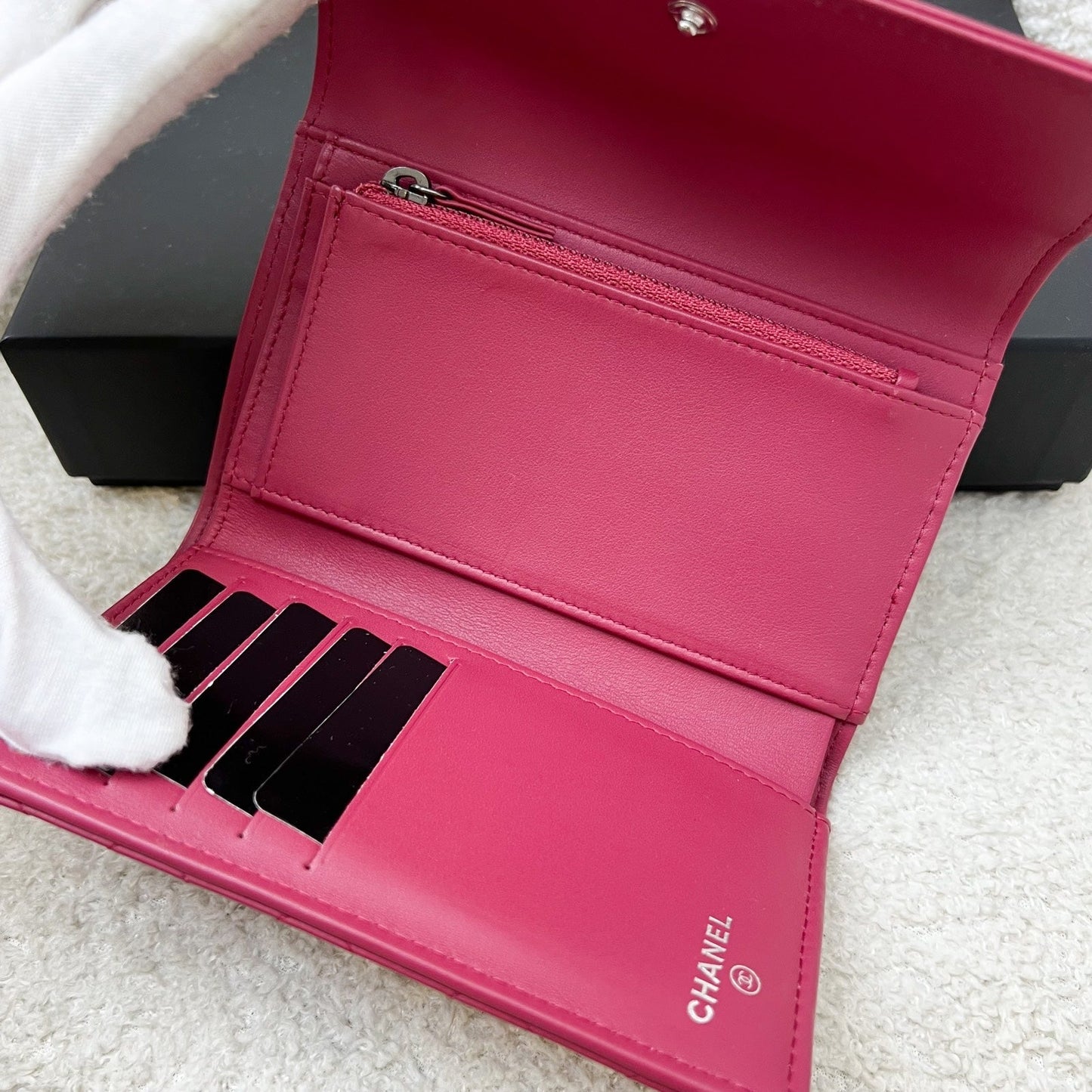 GLM-Boy Mid Length Wallet in Dark Pink Lambskin and RHW