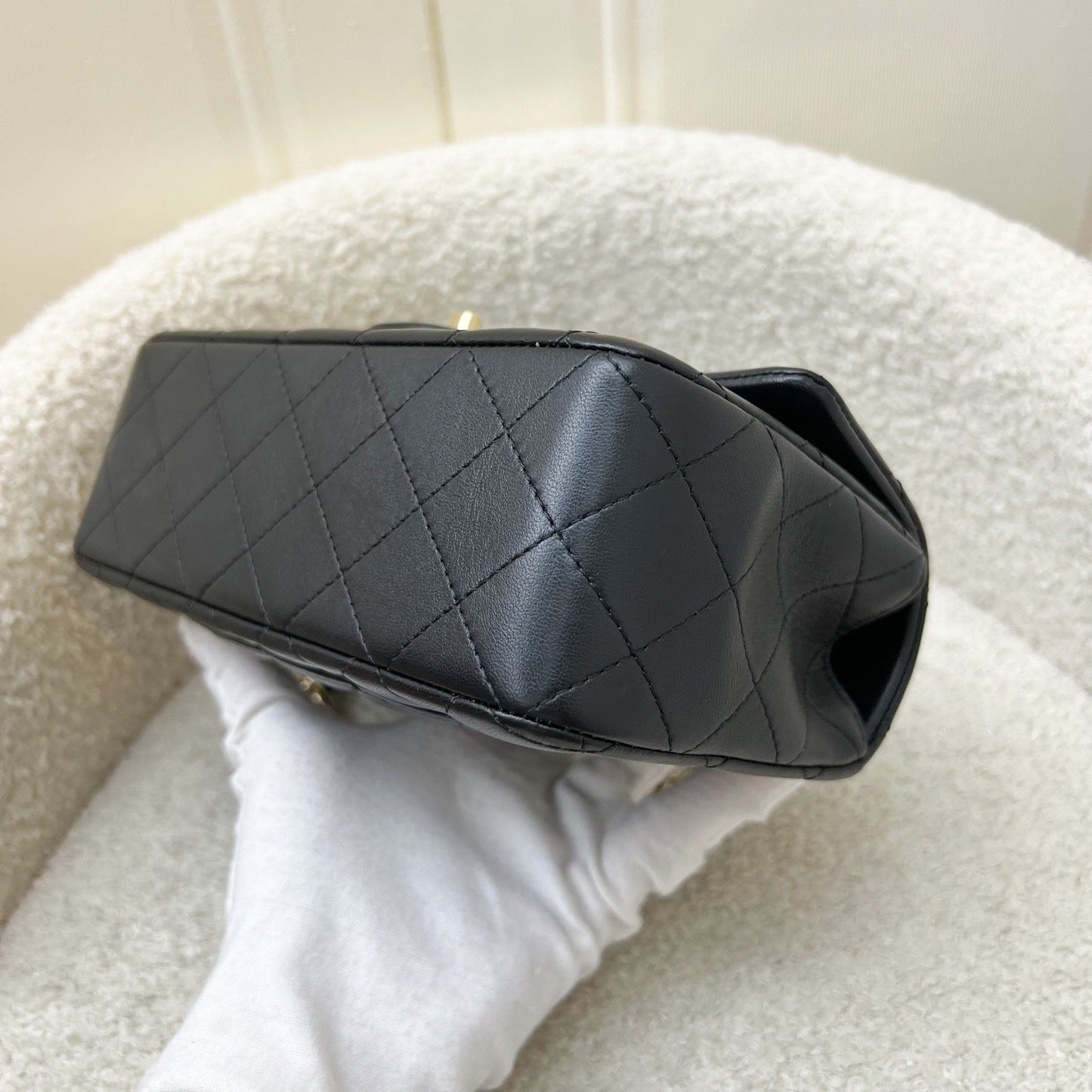 GLM-Classic Top Handle Mini Rectangle Flap in Black Lambskin and LGHW