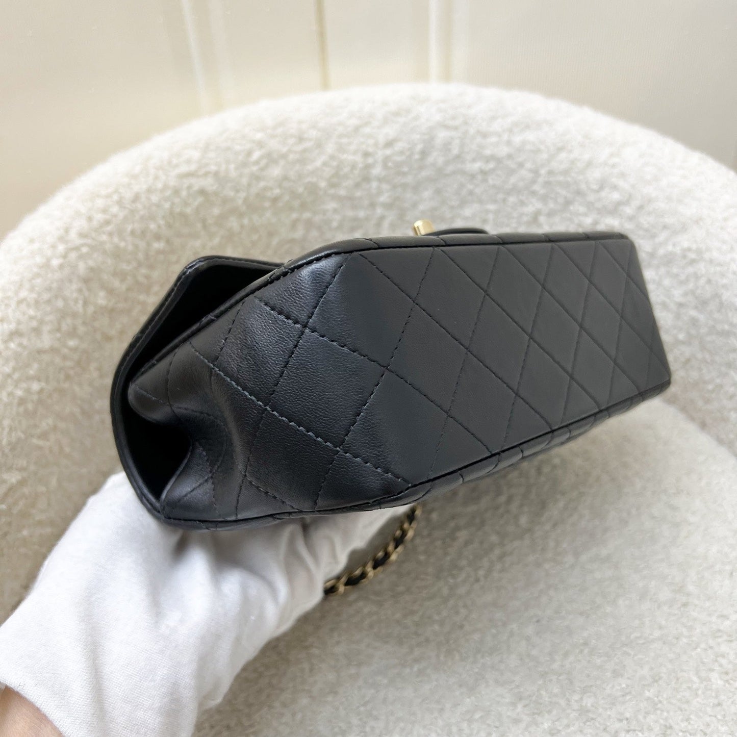 GLM-Classic Top Handle Mini Rectangle Flap in Black Lambskin and LGHW