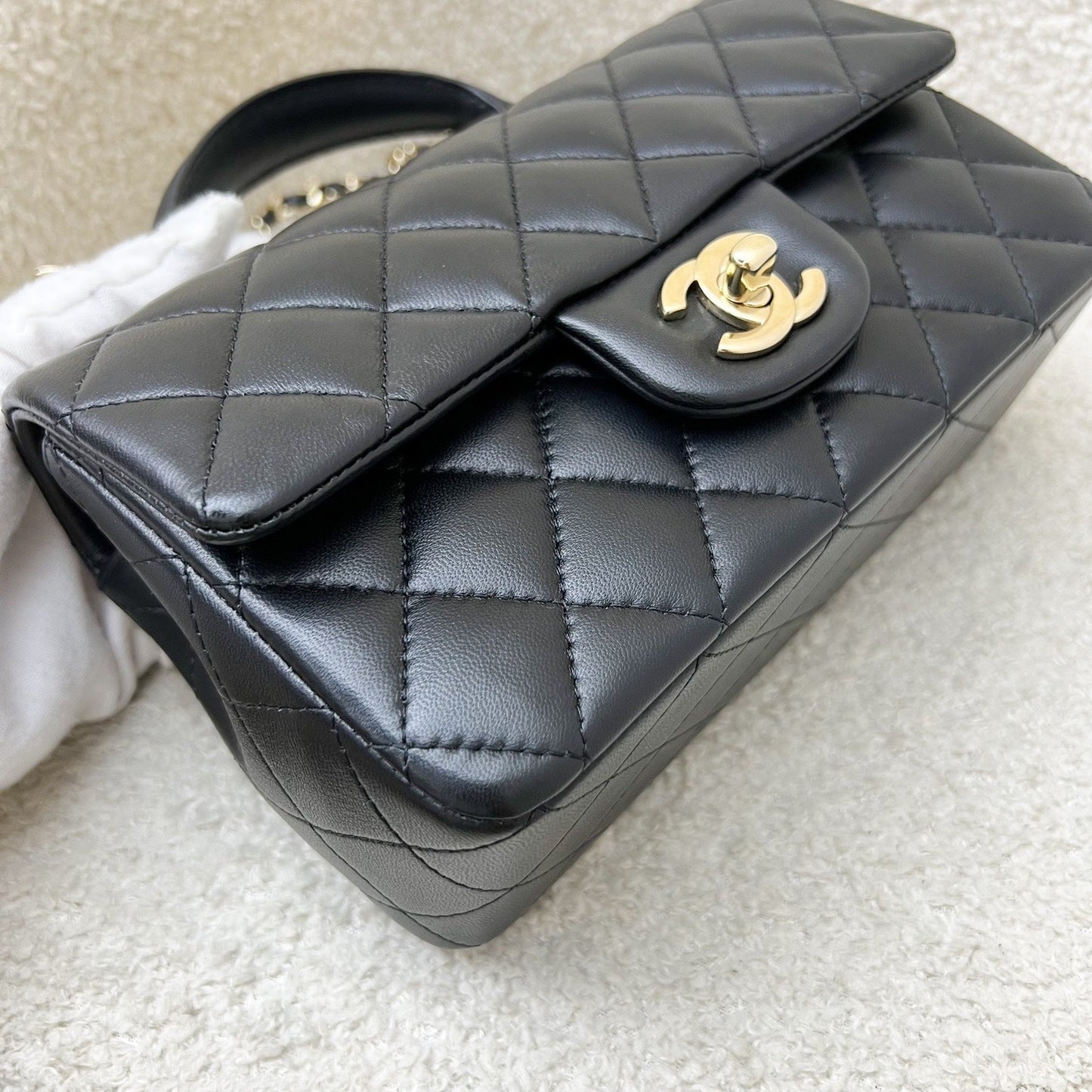 GLM-Classic Top Handle Mini Rectangle Flap in Black Lambskin and LGHW