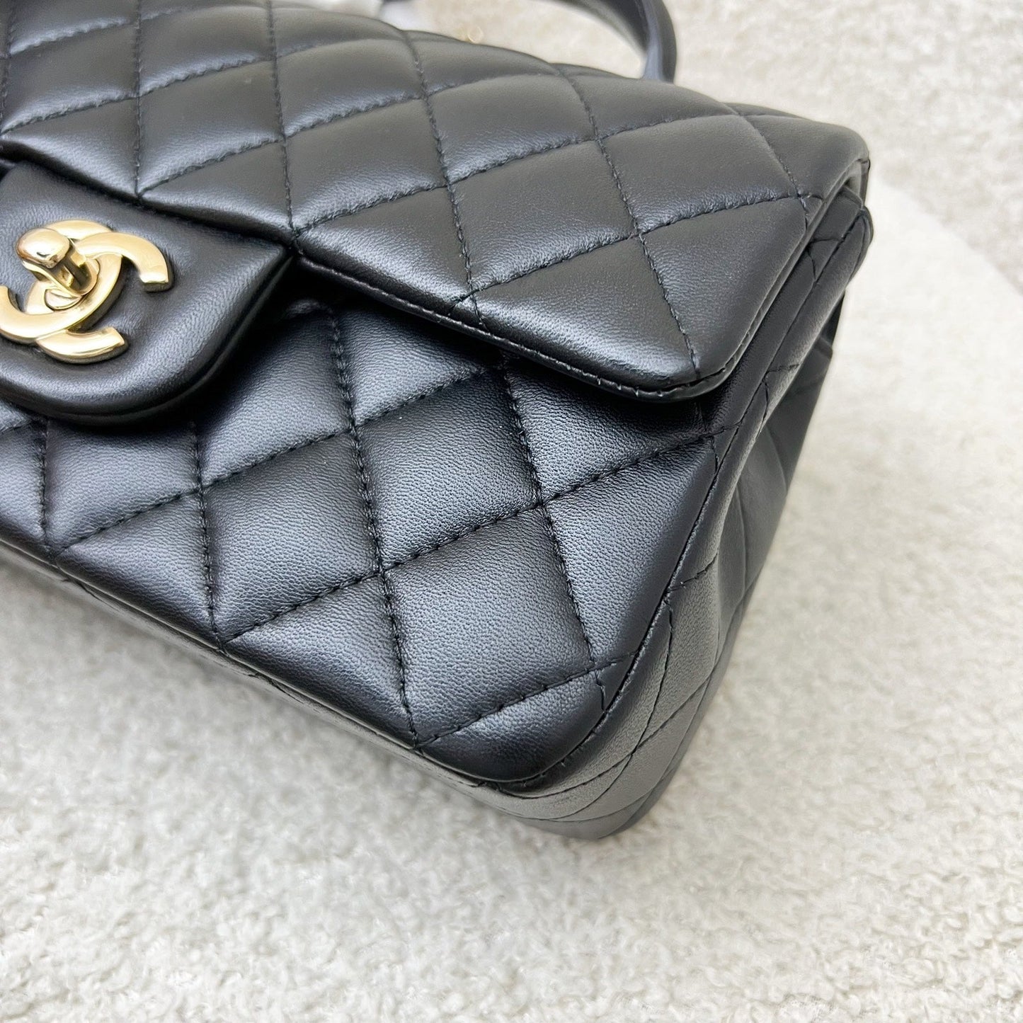 GLM-Classic Top Handle Mini Rectangle Flap in Black Lambskin and LGHW