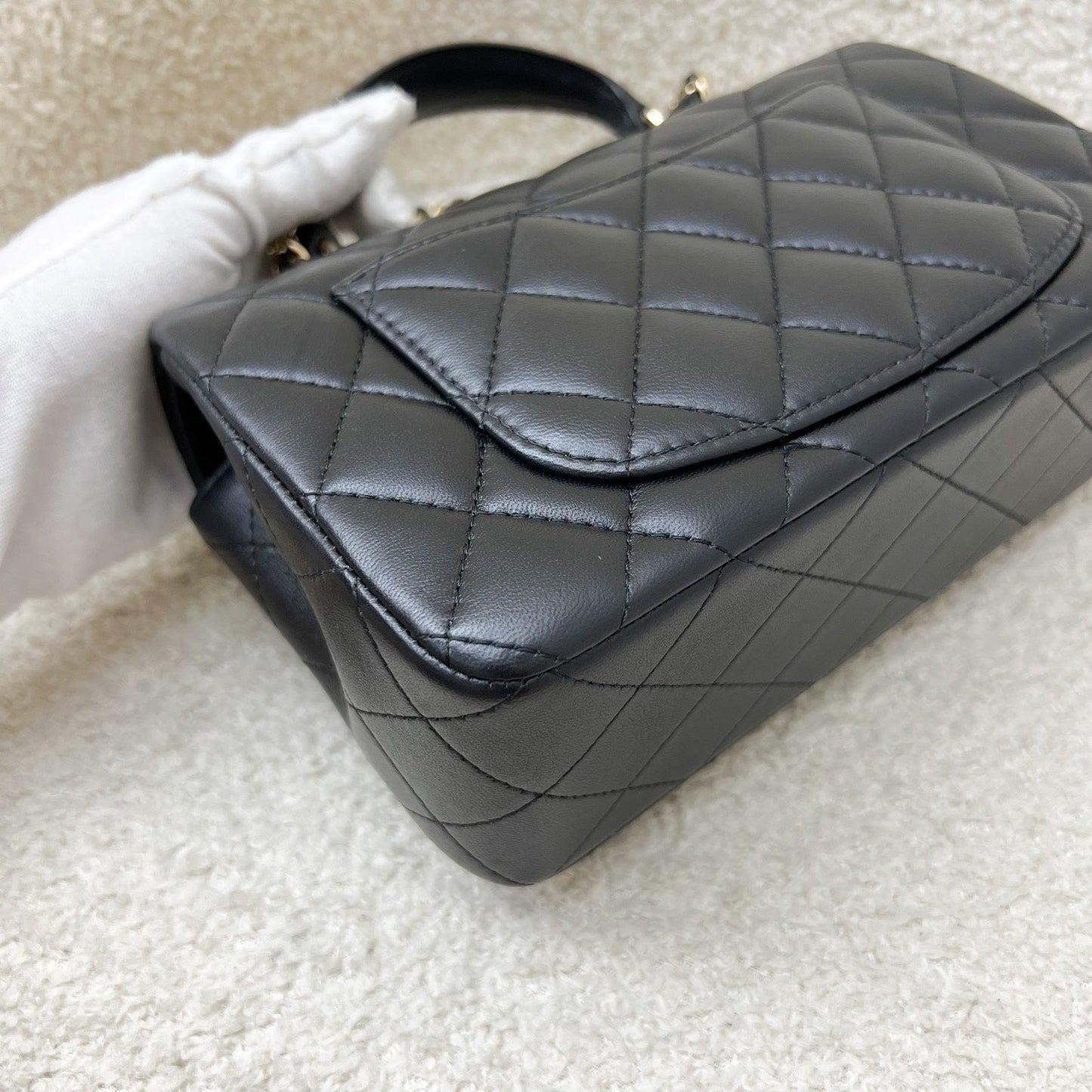 GLM-Classic Top Handle Mini Rectangle Flap in Black Lambskin and LGHW