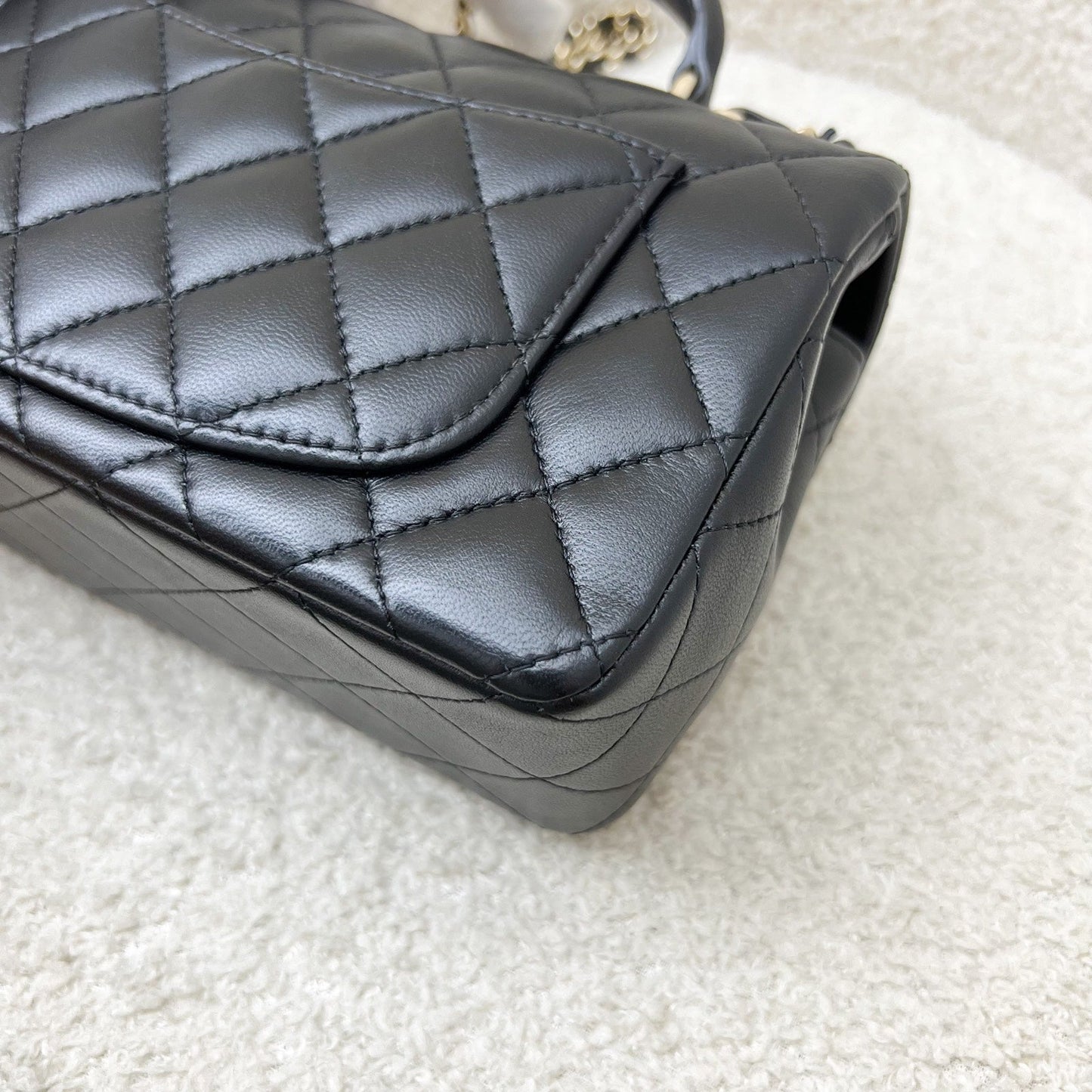 GLM-Classic Top Handle Mini Rectangle Flap in Black Lambskin and LGHW