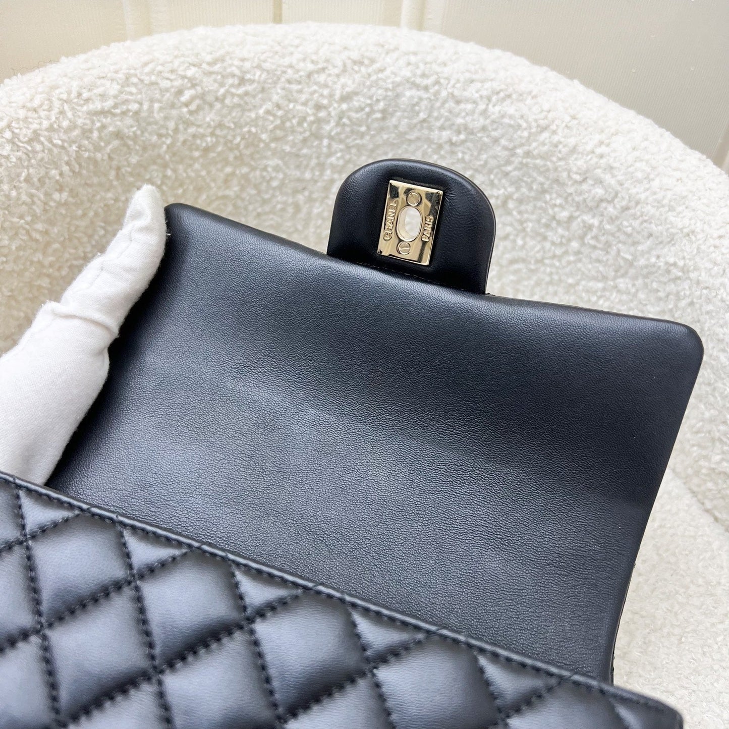 GLM-Classic Top Handle Mini Rectangle Flap in Black Lambskin and LGHW