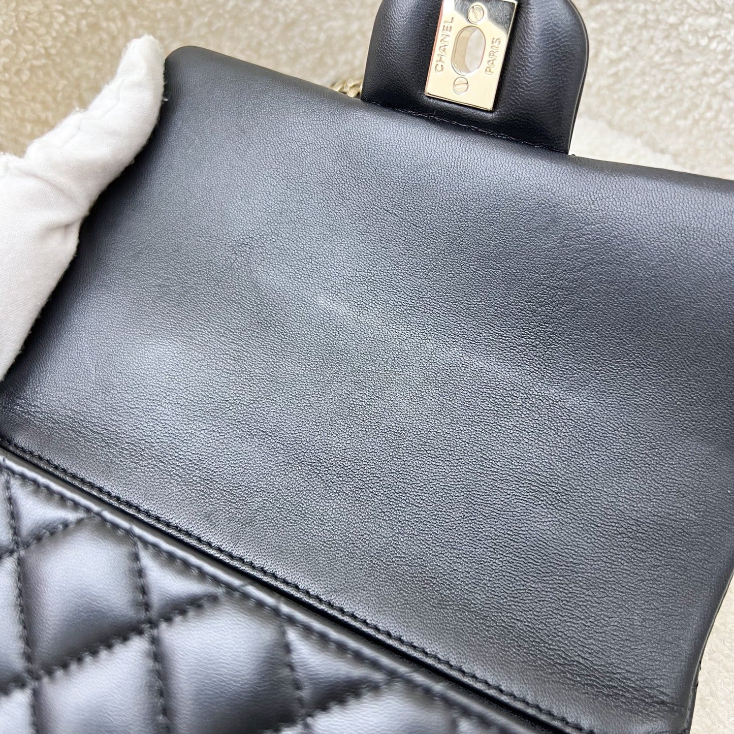 GLM-Classic Top Handle Mini Rectangle Flap in Black Lambskin and LGHW