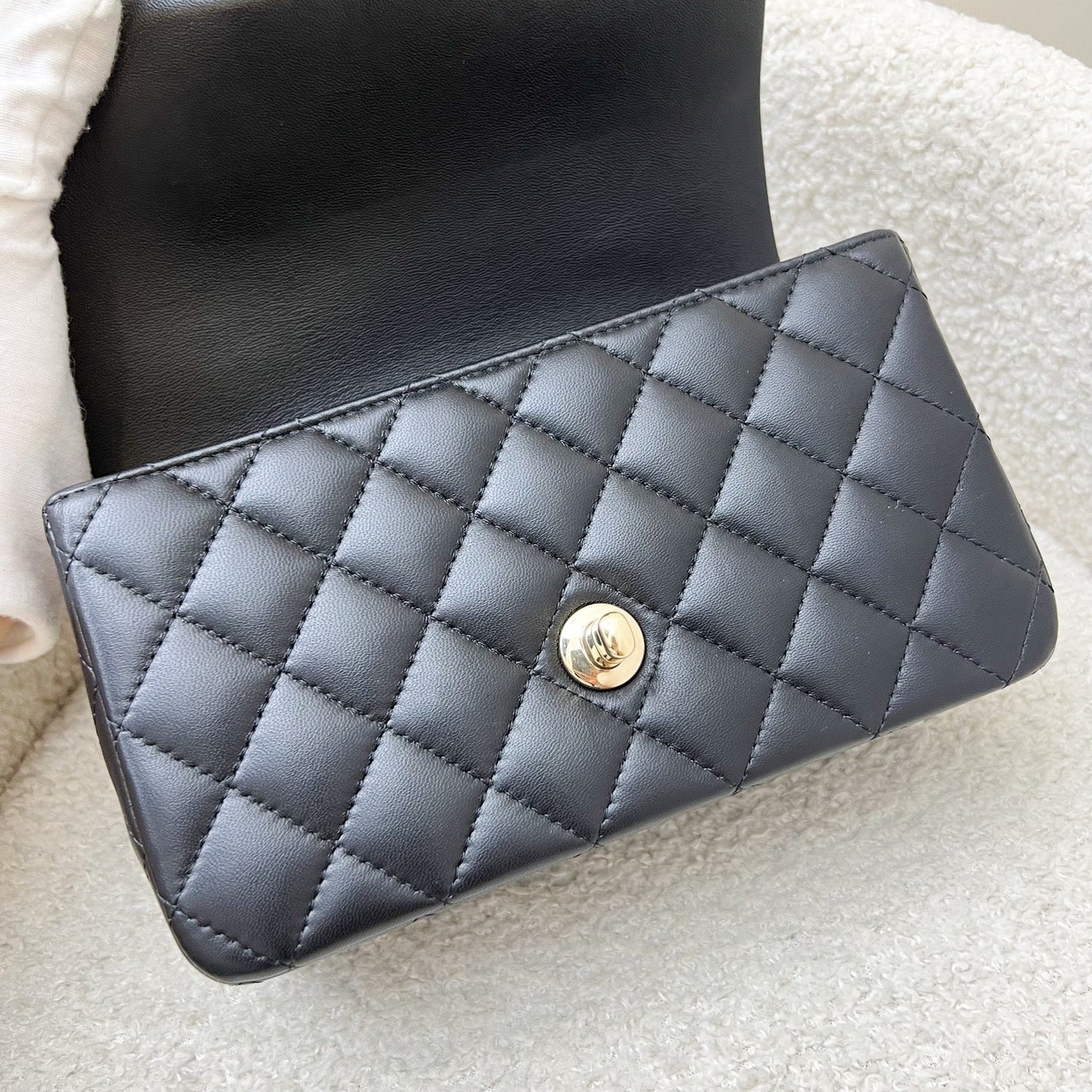 GLM-Classic Top Handle Mini Rectangle Flap in Black Lambskin and LGHW