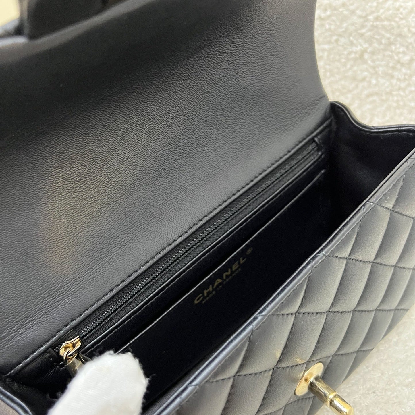 GLM-Classic Top Handle Mini Rectangle Flap in Black Lambskin and LGHW