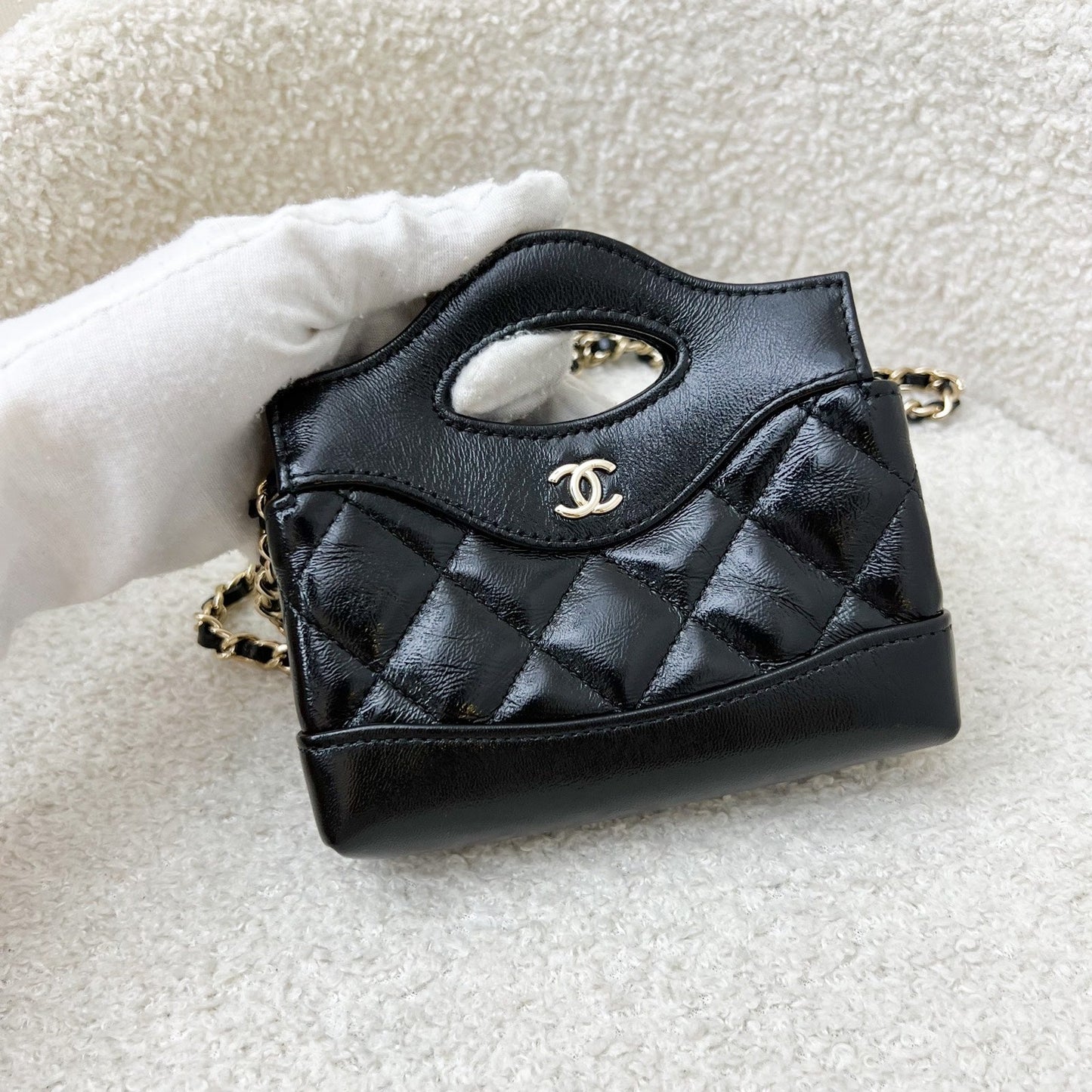 GLM-31 Micro Shopping Bag in Black Shiny Calfskin and LGHW