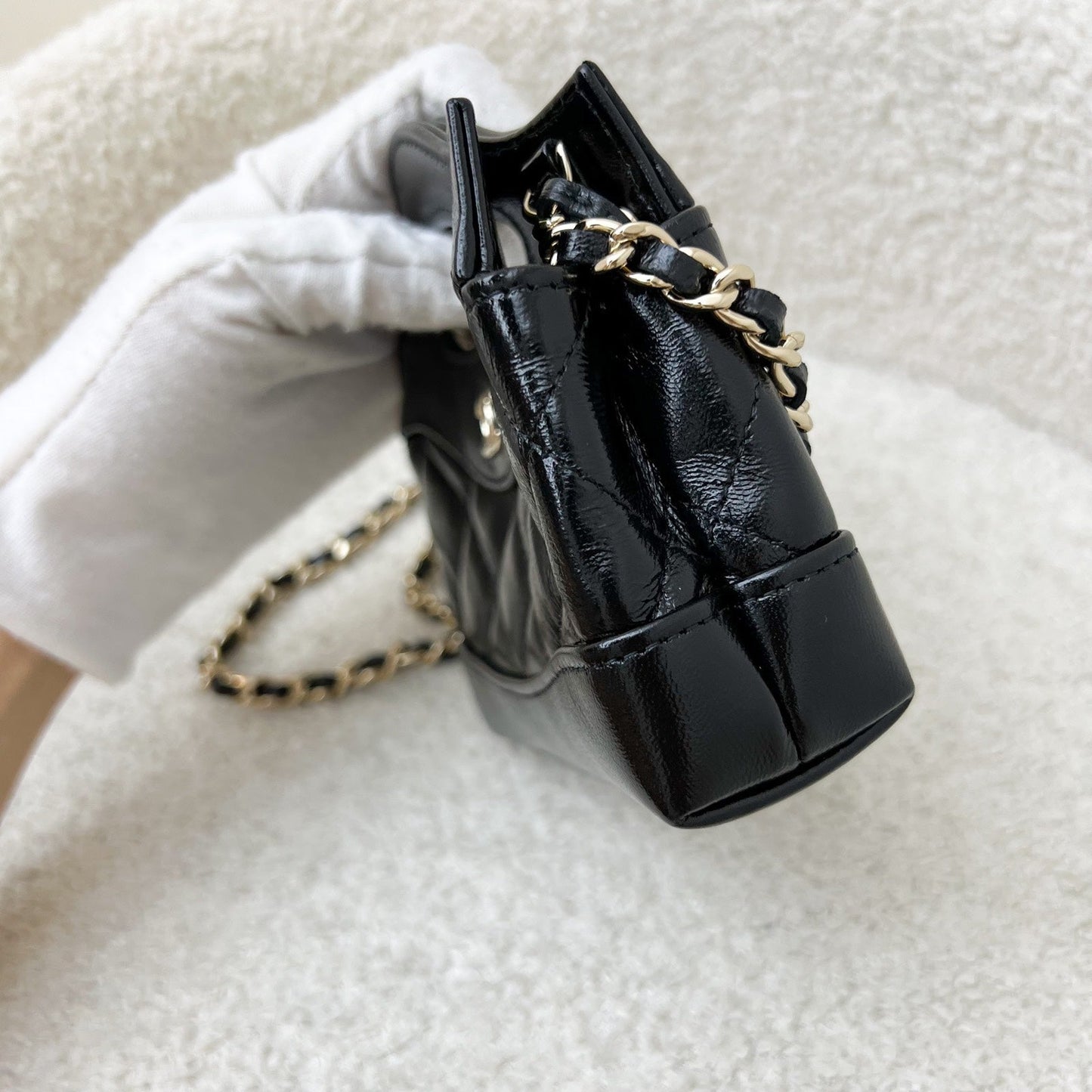 GLM-31 Micro Shopping Bag in Black Shiny Calfskin and LGHW