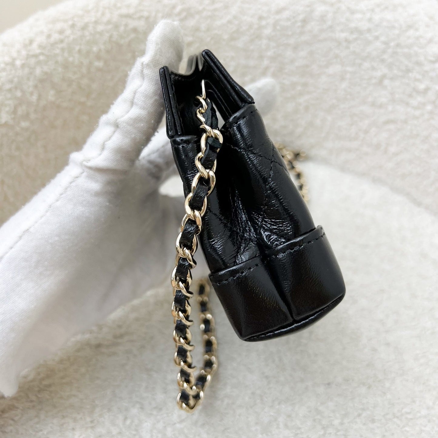 GLM-31 Micro Shopping Bag in Black Shiny Calfskin and LGHW