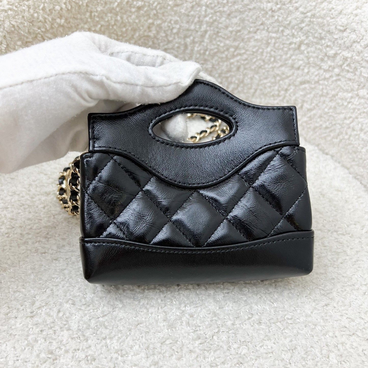 GLM-31 Micro Shopping Bag in Black Shiny Calfskin and LGHW