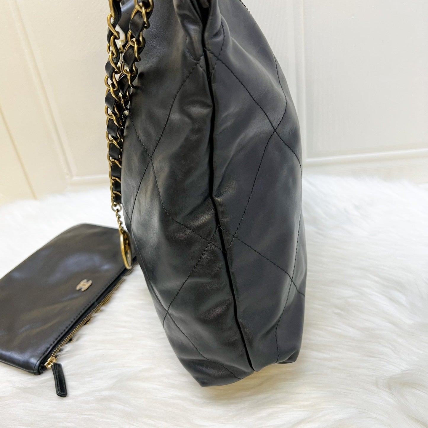 GLM-22 Medium Hobo Handbag in Black Calfskin and AGHW