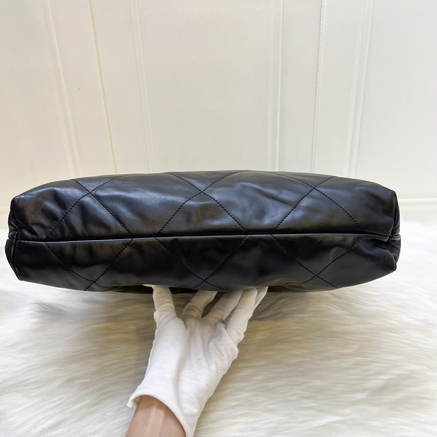 GLM-22 Medium Hobo Handbag in Black Calfskin and AGHW