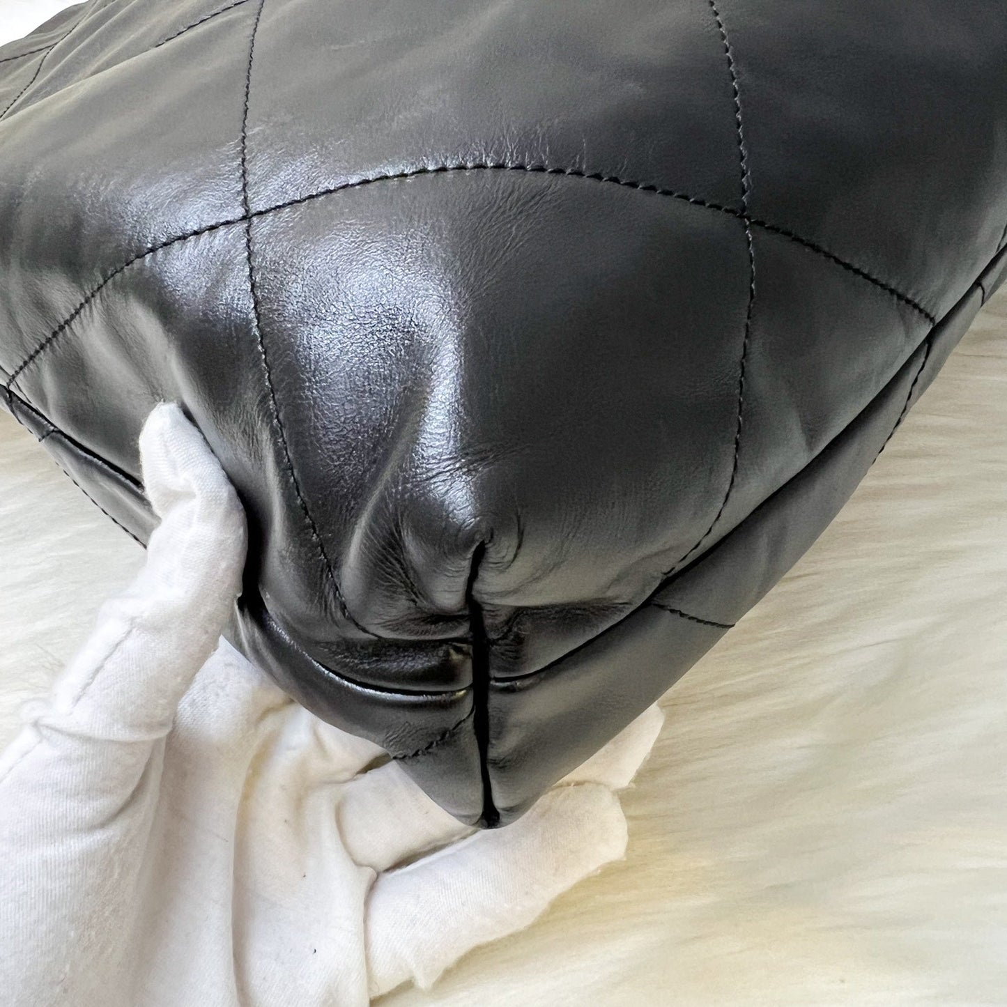 GLM-22 Medium Hobo Handbag in Black Calfskin and AGHW