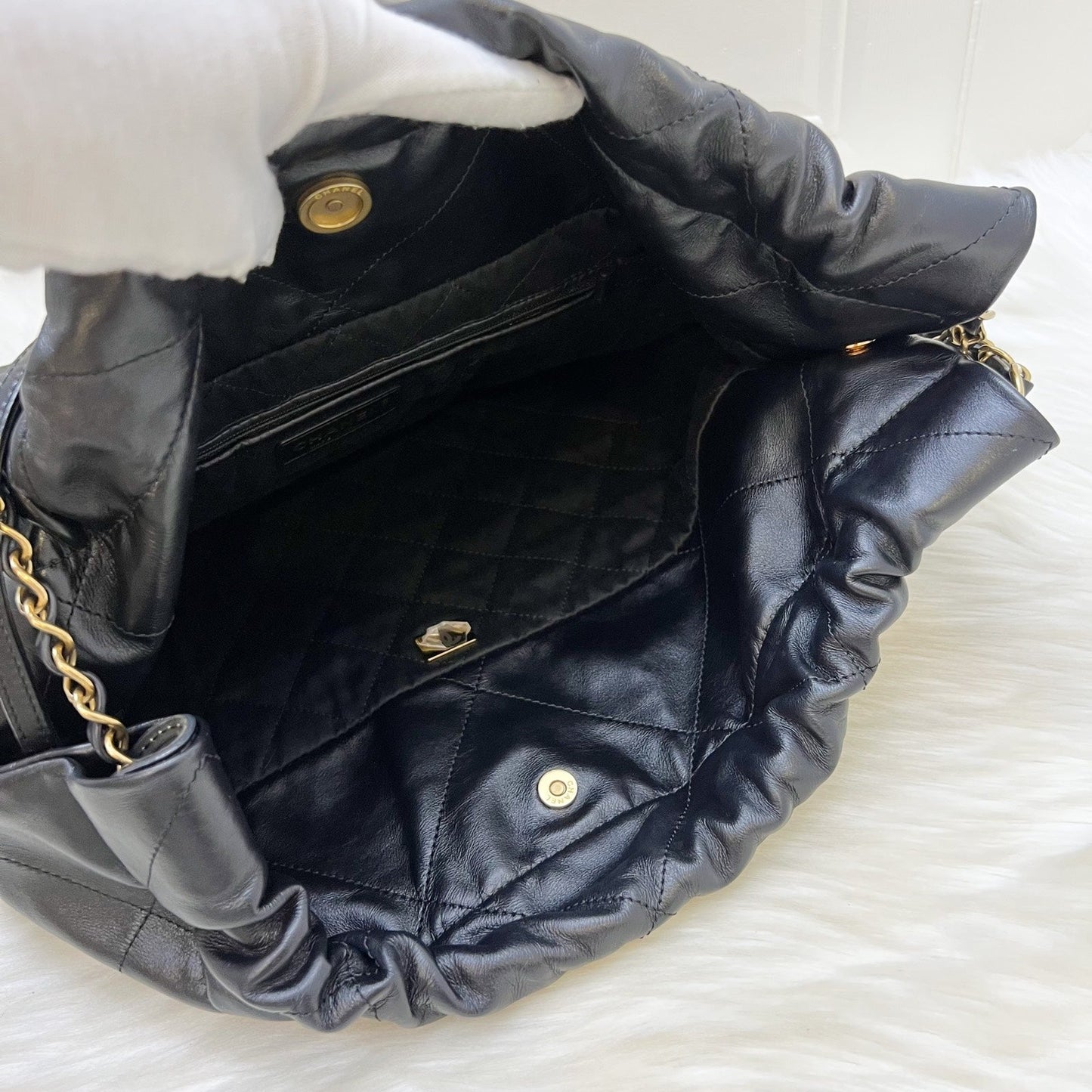 GLM-22 Medium Hobo Handbag in Black Calfskin and AGHW