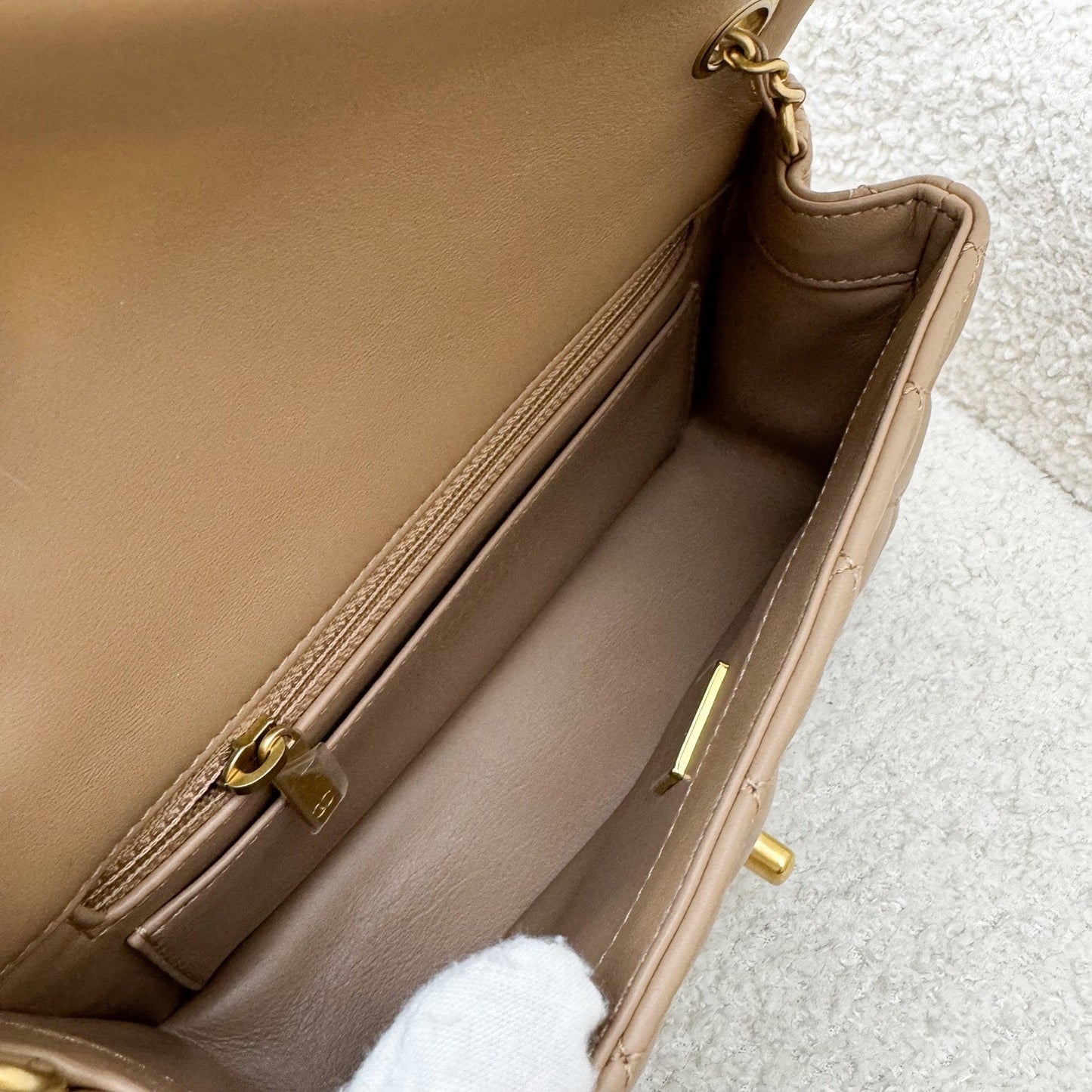 GLM-Pearl Crush Mini Rectangular Flap in 22B Dark Beige Lambskin AGHW