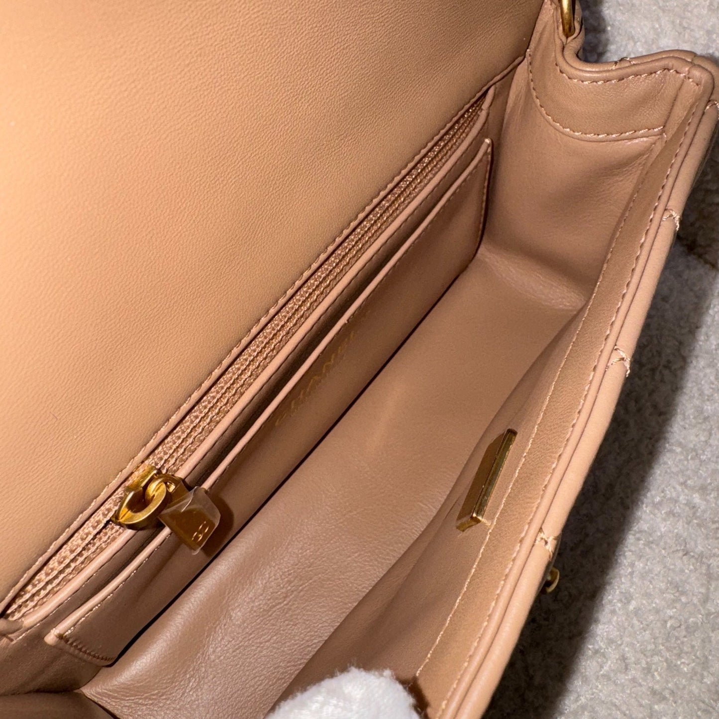 GLM-Pearl Crush Mini Rectangular Flap in 22B Dark Beige Lambskin AGHW