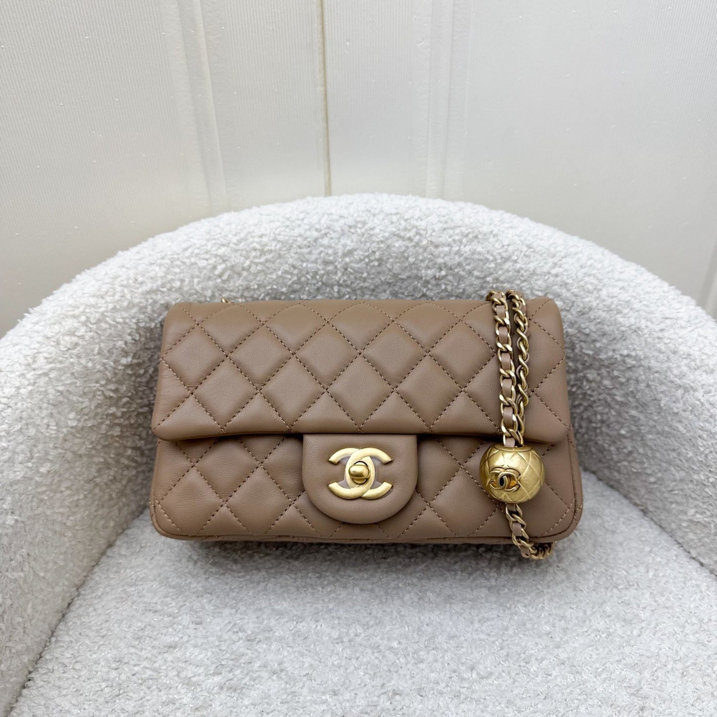 GLM-Pearl Crush Mini Rectangular Flap in 22B Dark Beige Lambskin AGHW