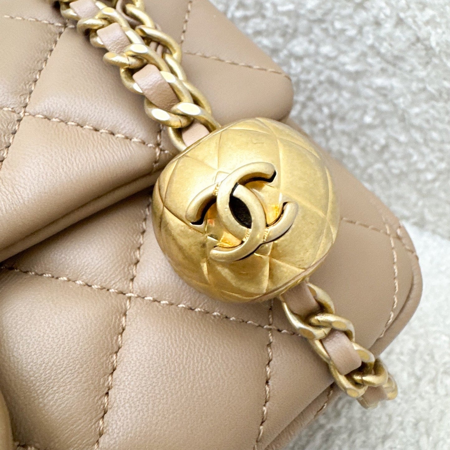 GLM-Pearl Crush Mini Rectangular Flap in 22B Dark Beige Lambskin AGHW