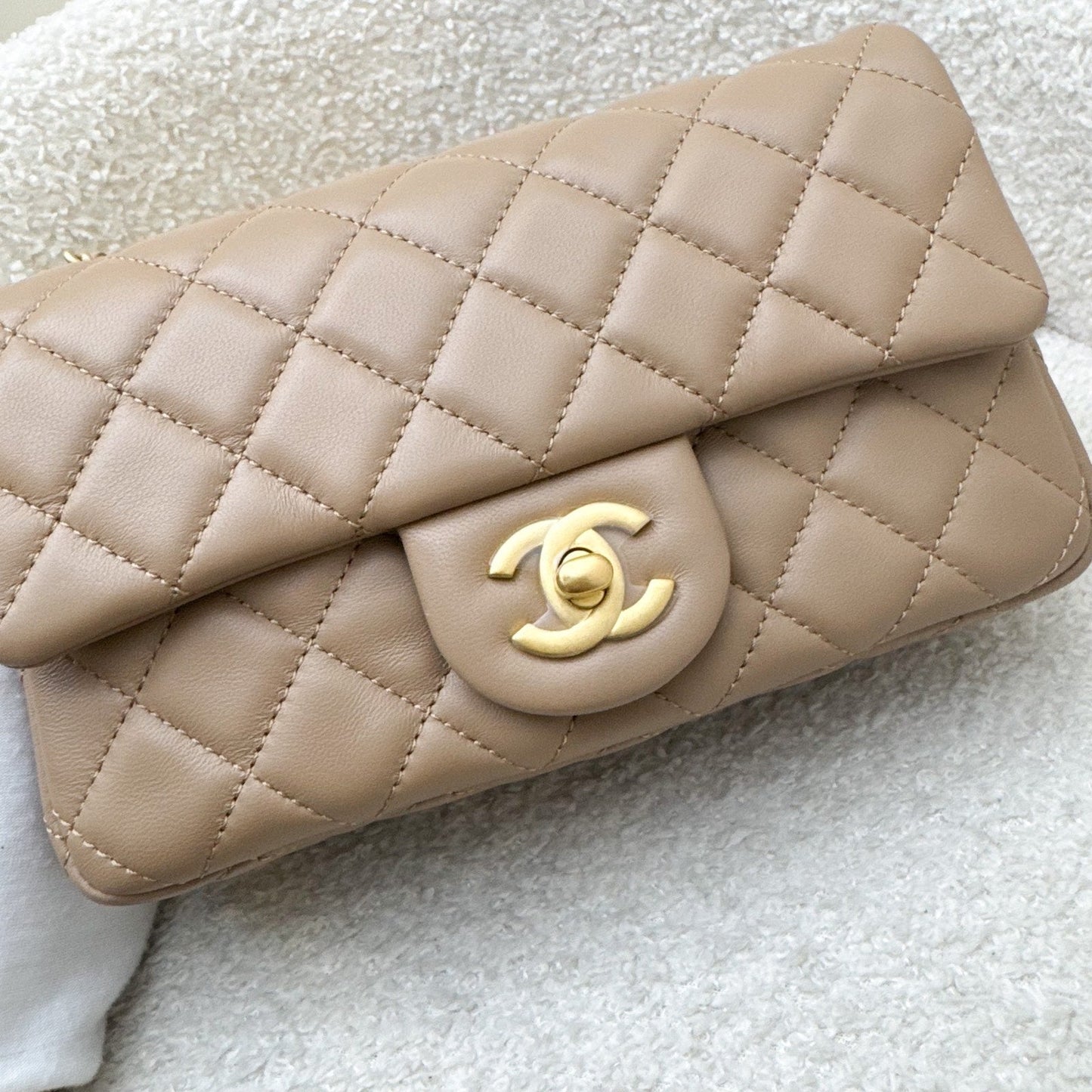 GLM-Pearl Crush Mini Rectangular Flap in 22B Dark Beige Lambskin AGHW